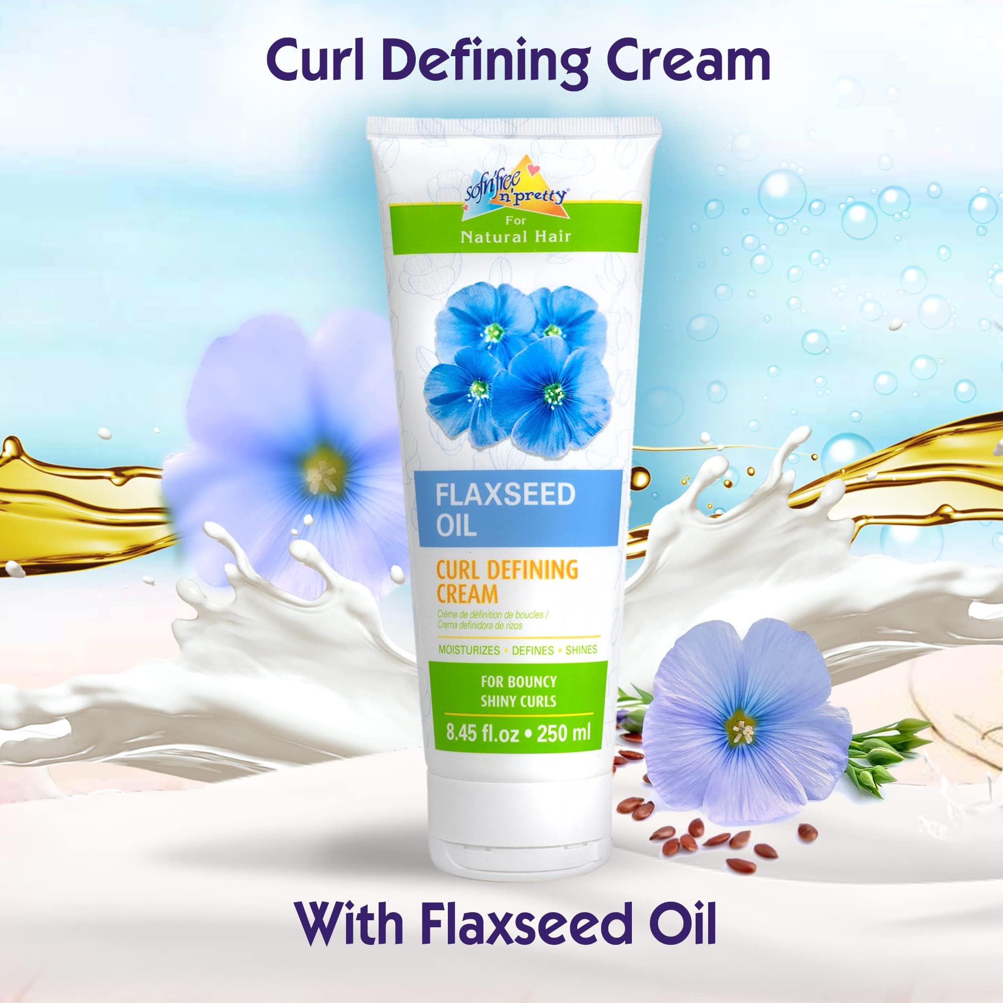 SofnFree nPretty for Natural Hairs - Flaxseed Oil Curl Defining - Safe for Kids Curling Cream for Curly Hair - Moisturizes, Soft