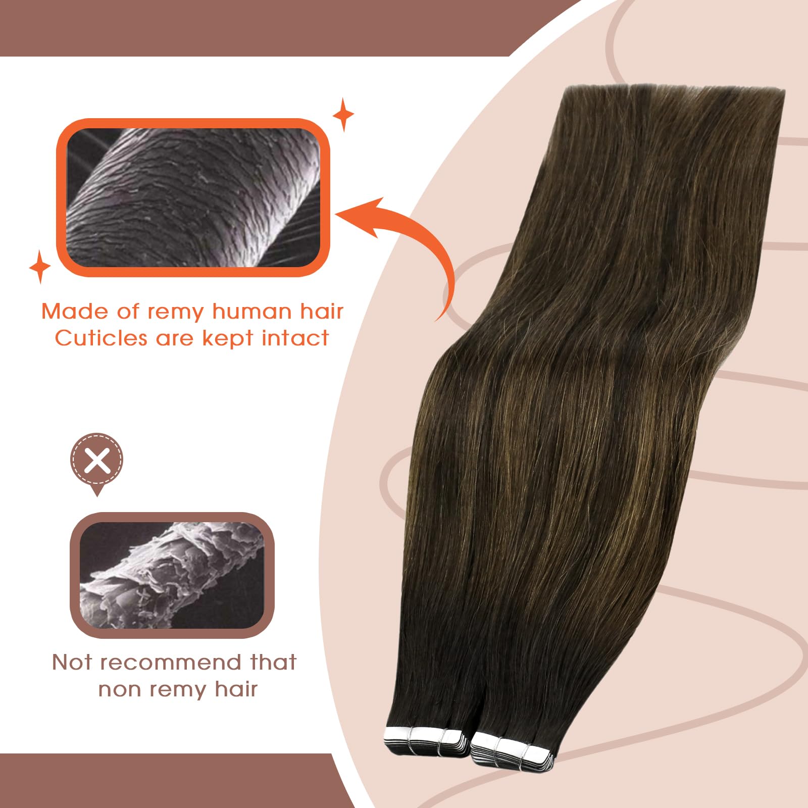 Sunny Hair Tape In Hair Extensions Human Hair Brown Ombre Seamless Tape In Extensions Human Hair Dark Brown To Medium Brown Ombr