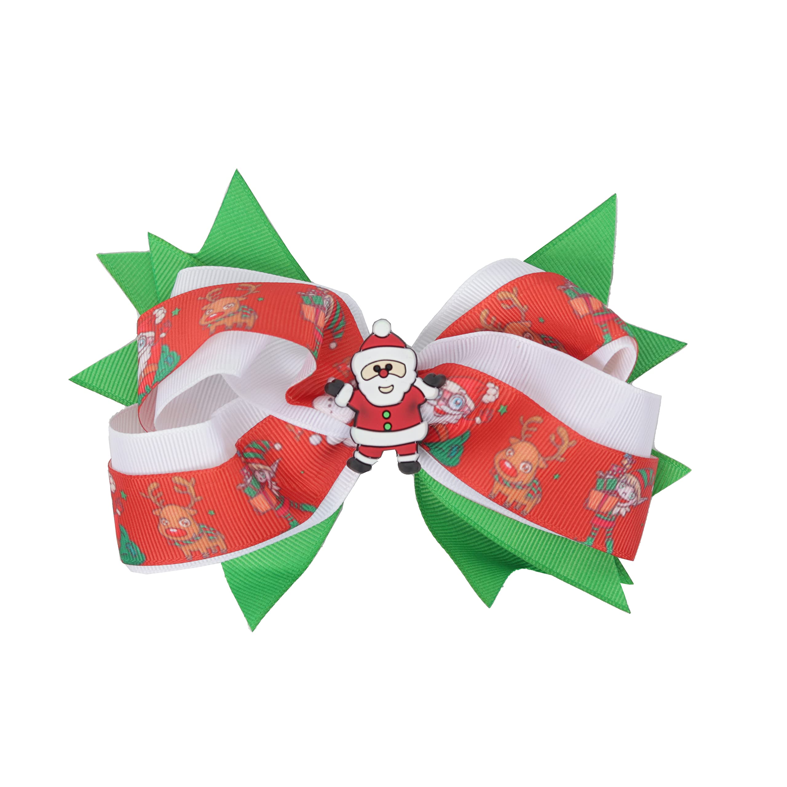 Hair BowLayered Christmas Bow with Silicone Charm - White Santa