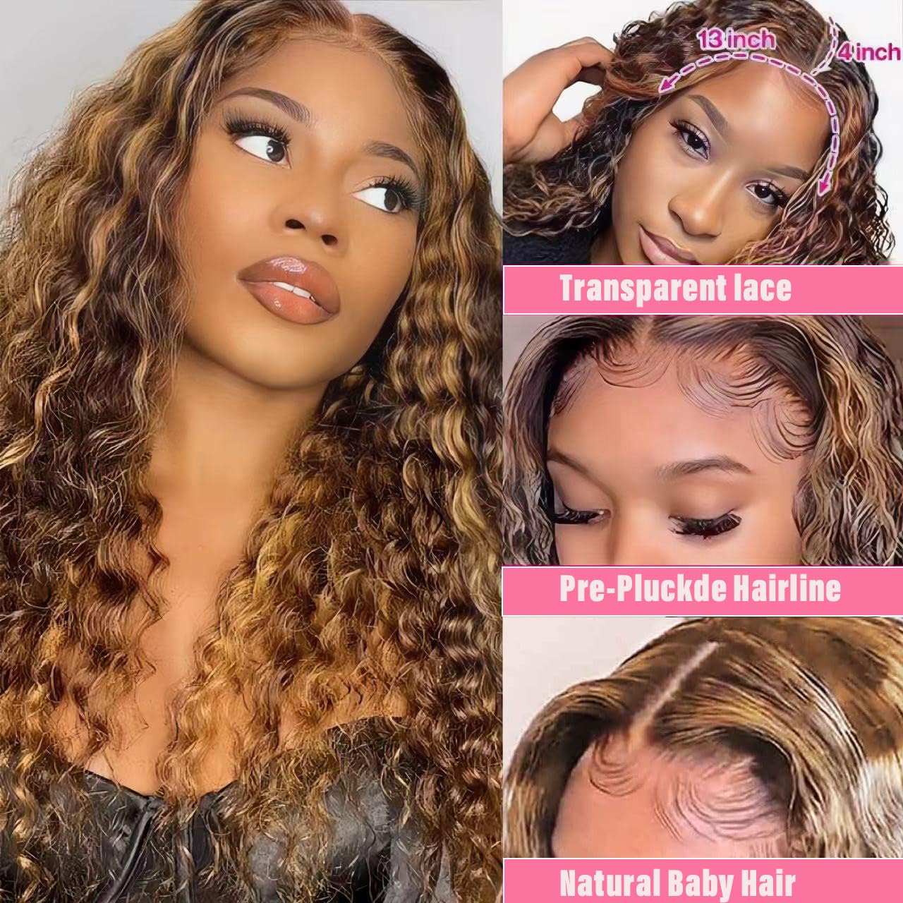 Blockice Highlight Ombre Lace Front Wigs Human Hair Pre Plucked 13X4 Hd Honey Blonde Lace Frontal Wig Human Hair 150% Density 4/