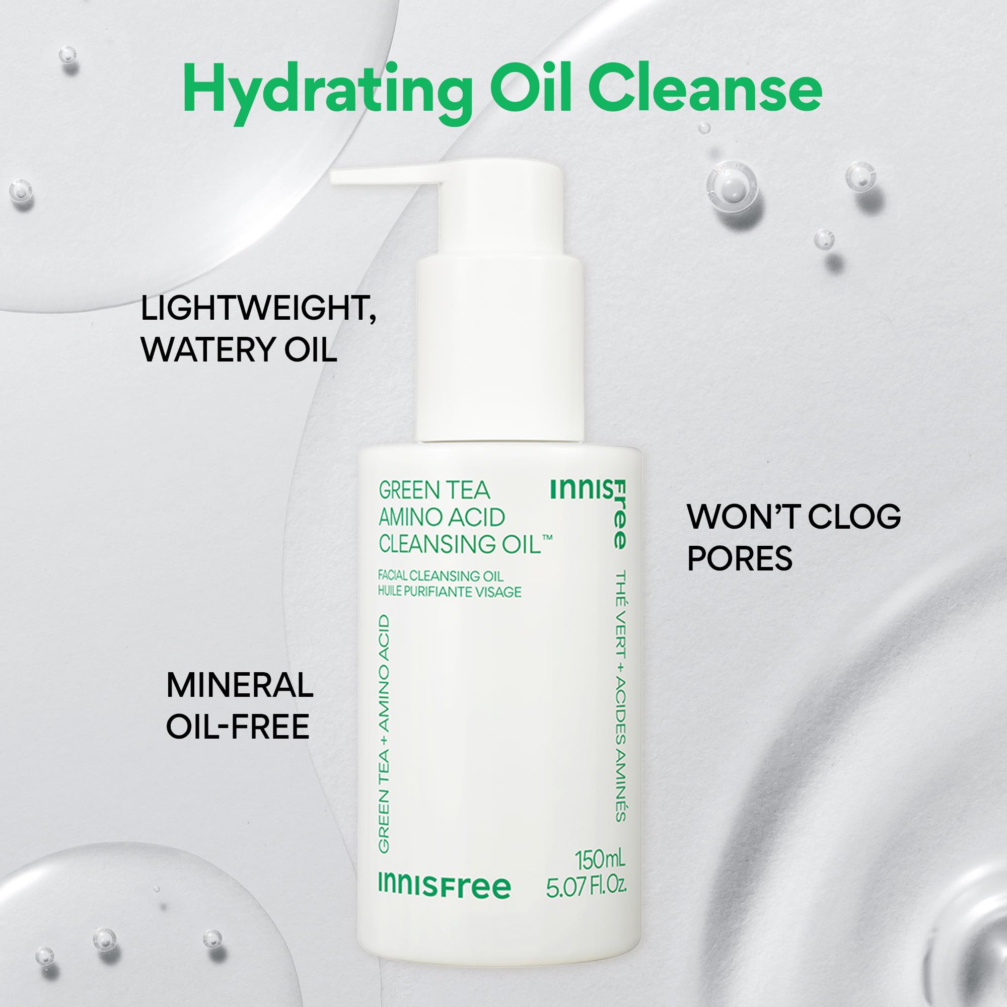 Innisfree Green Tea Amino Acid Cleansing Oil, Hydrating Korean Cleansing Oil With Jojoba Oil For Removing Makeup And Sunscreen