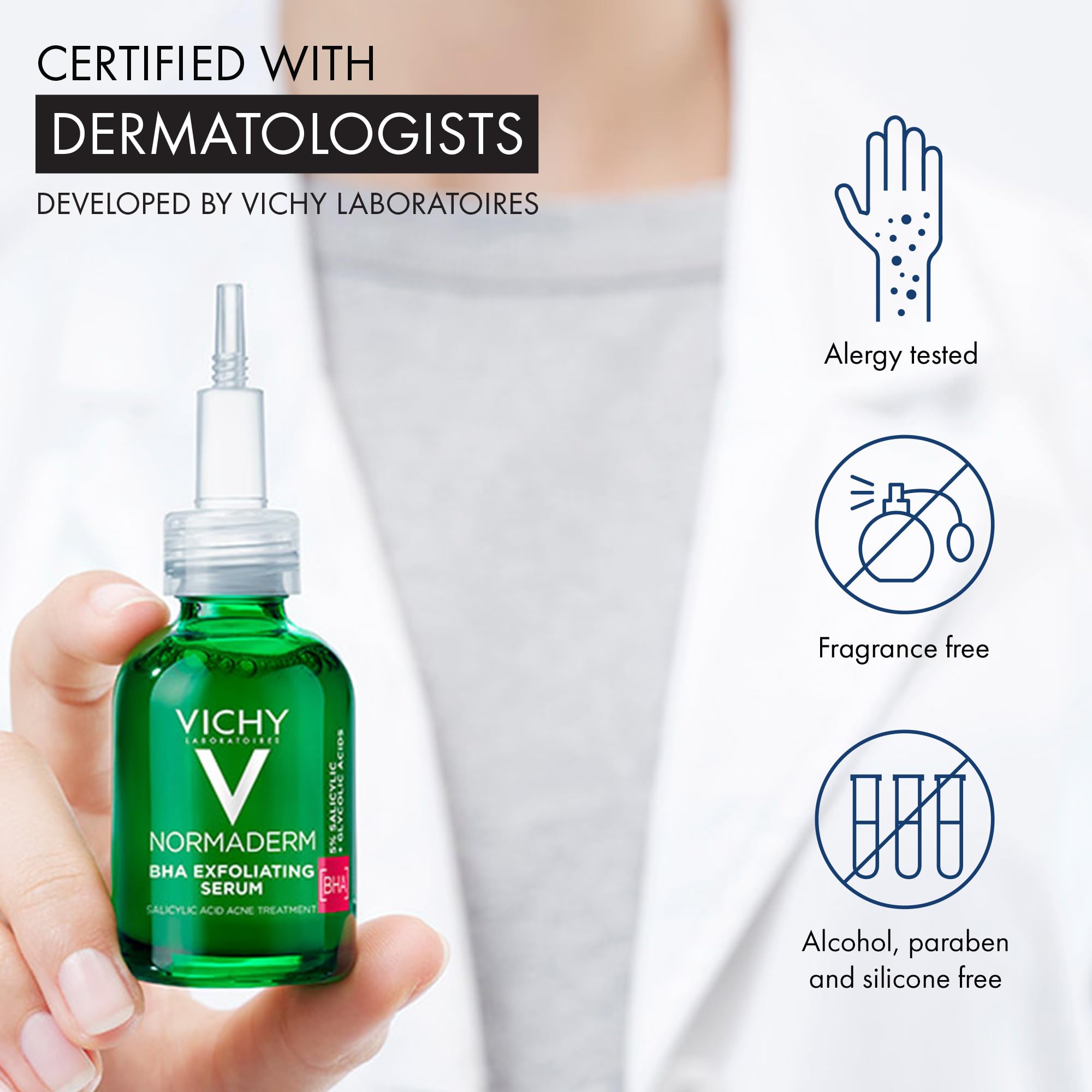 Vichy Normaderm BHA Exfoliating Serum, Salicylic Acid Acne Treatment for Face, Formulated with 4% Glycolic Acid, Gentle Face Exf