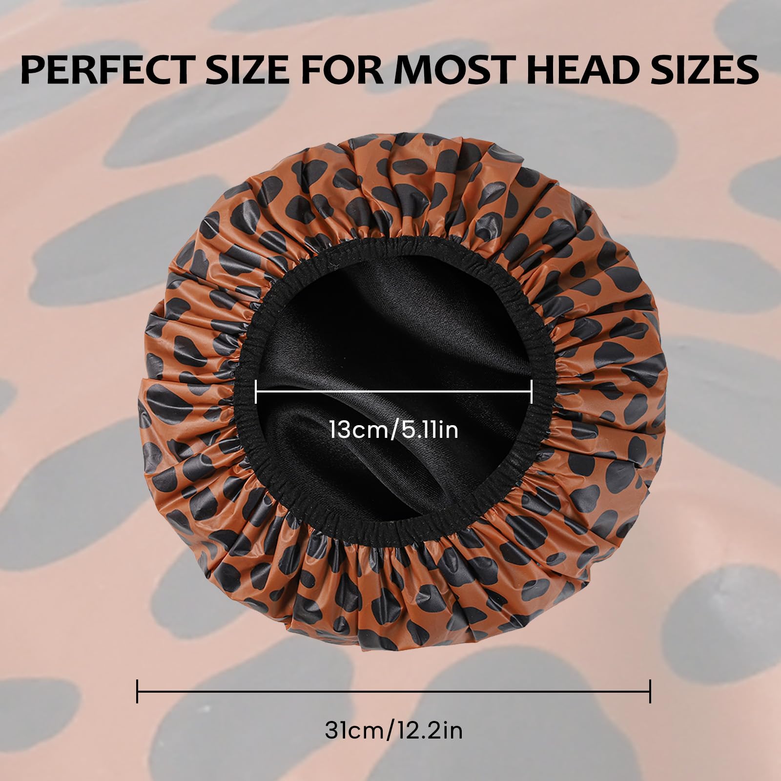 Yizijizi Shower Cap,Reusable Waterproof Shower Caps - Large Size For Women, Perfect For Long Hair (Black Wave Dot)