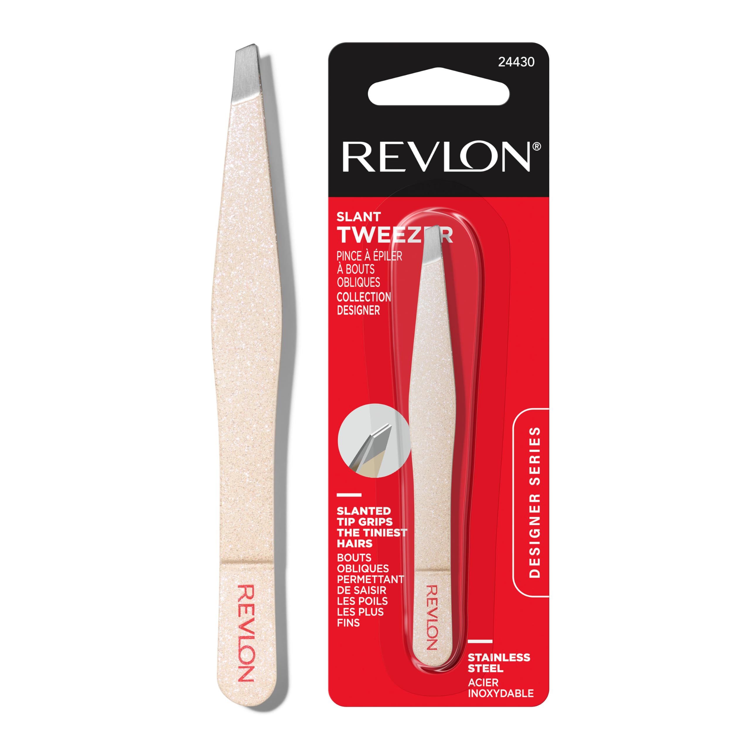 Revlon Designer Series Slant Tweezer, High Precision Tweezer, Made with Long Lasting Stainless Steel, 1 Count