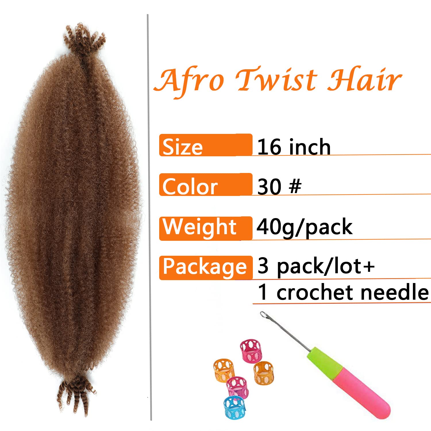 Springy Afro Twist Hair 16 Inch 3 Packs Dark Brown Color Pre Fluffed Marley Twist Braiding Hair For Black Women(16Inch,30#)