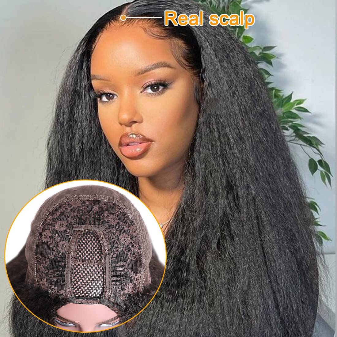Nadula Kinky Straight U Part Wigs Human Hair For Women,Brazilian Glueless Upart Yaki Straight No Sew In No Glue Beginner Friendl