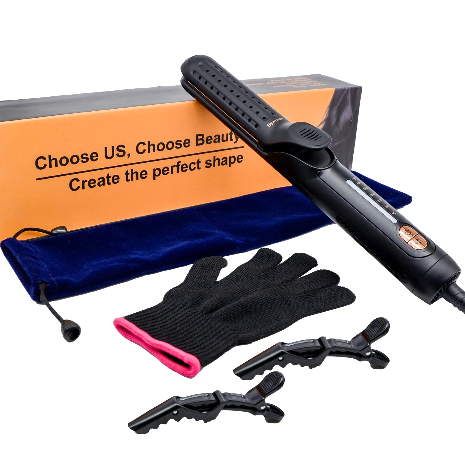 Hywestger Flat Iron Hair Straightener and Curler 2 in1 | 360 Airflow Styler Curling Iron with 80 Ionic Cooling Air Vents, 5 Adju