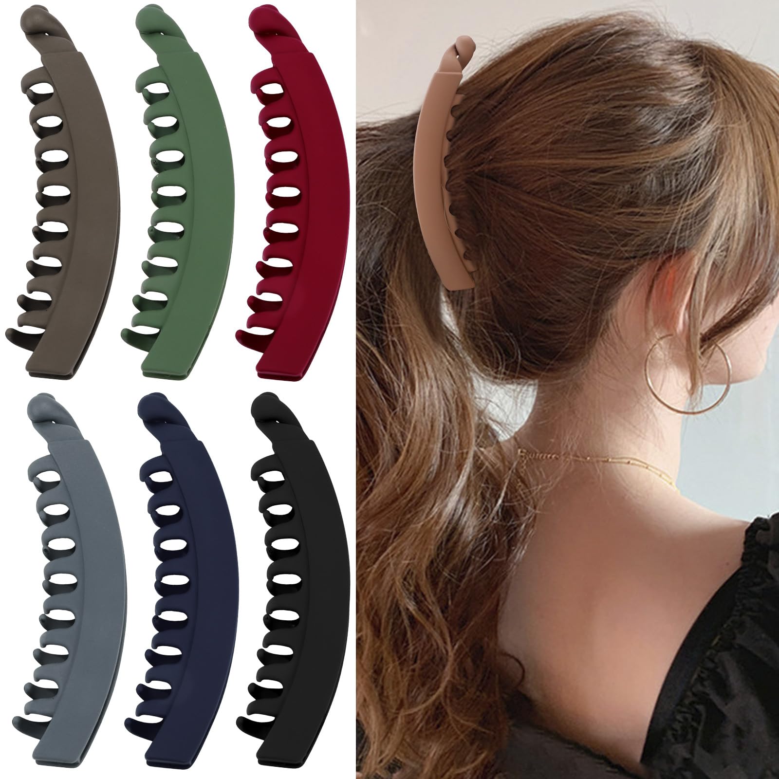 Velscrun 7 pcs Banana Clips for Thick, Fine, and Curly Hair, Strong Hold Ponytail 4.7'' Large Matte Claw Clips, Hair Accessories