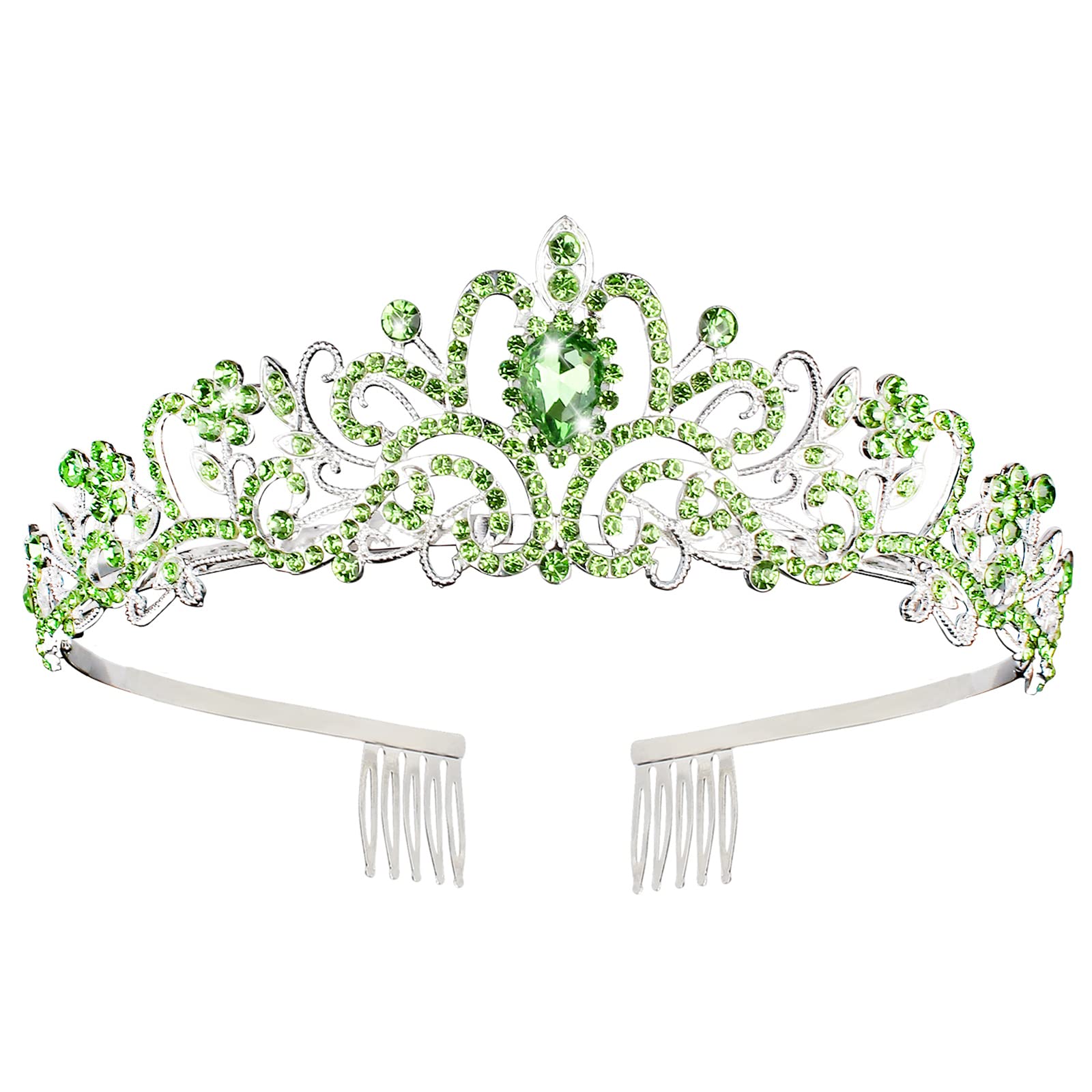 COCIDE Green Tiara and Crowns for Women Crystal Headband Princess Rhinestone with Combs Bride Hairpiece Bridal Wedding Prom Birt