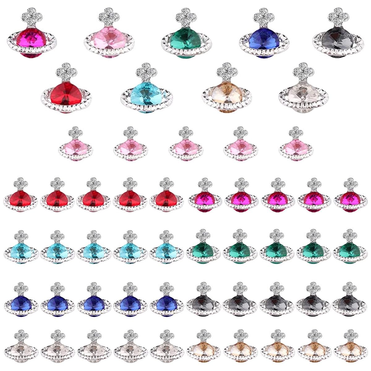 Planet Nail Charms, 54 Pcs 3D Nail Rhinestones Shiny Silver Saturn Shape, Nail Art Nail Gems Diamond Crystals Luxury Jewelry Nai