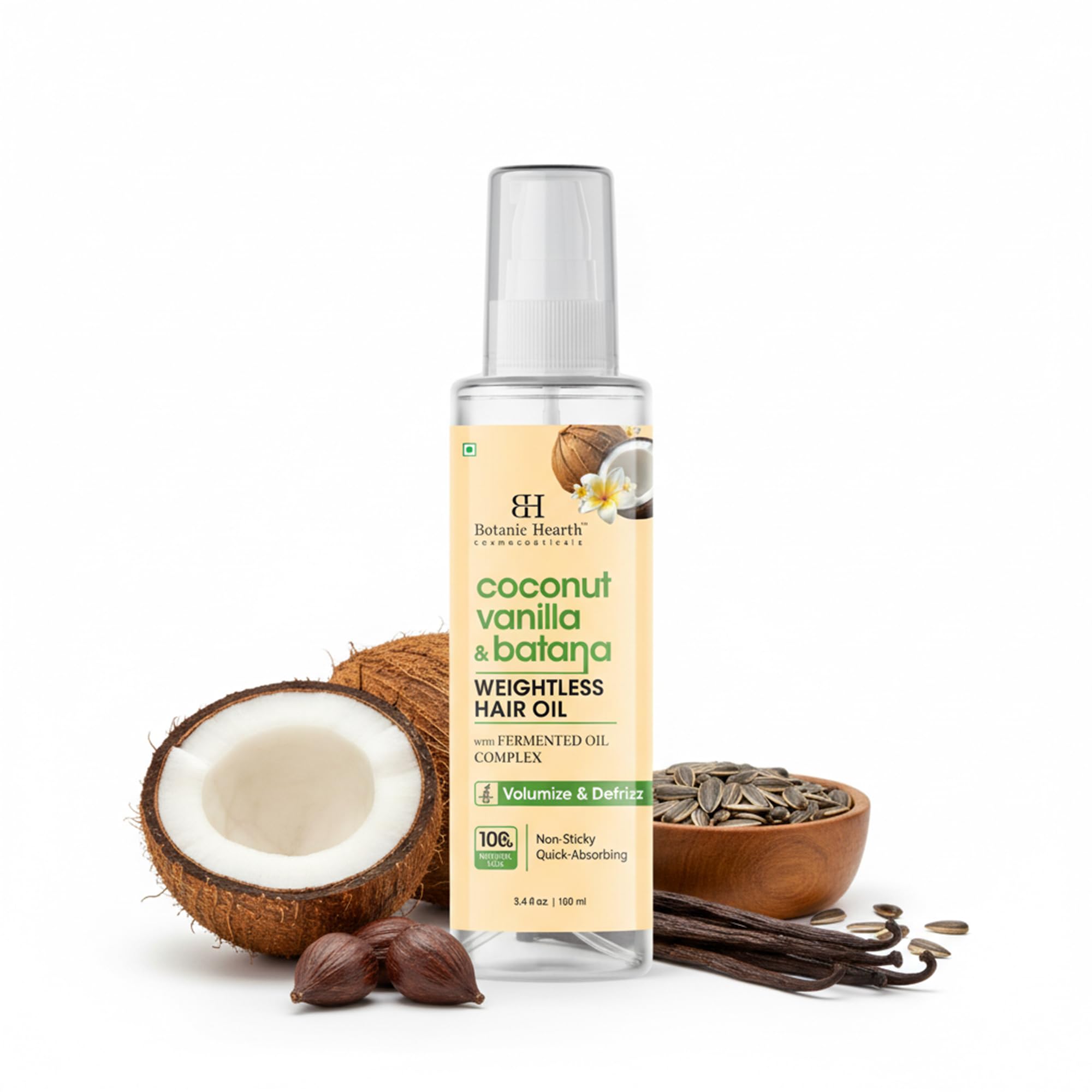 Botanic Hearth Coconut Vanilla & Batana Weightless Hair Oil, 3.4 fl oz |With Batana Oil, Coconut Oil & Vanilla | Lightweight Non