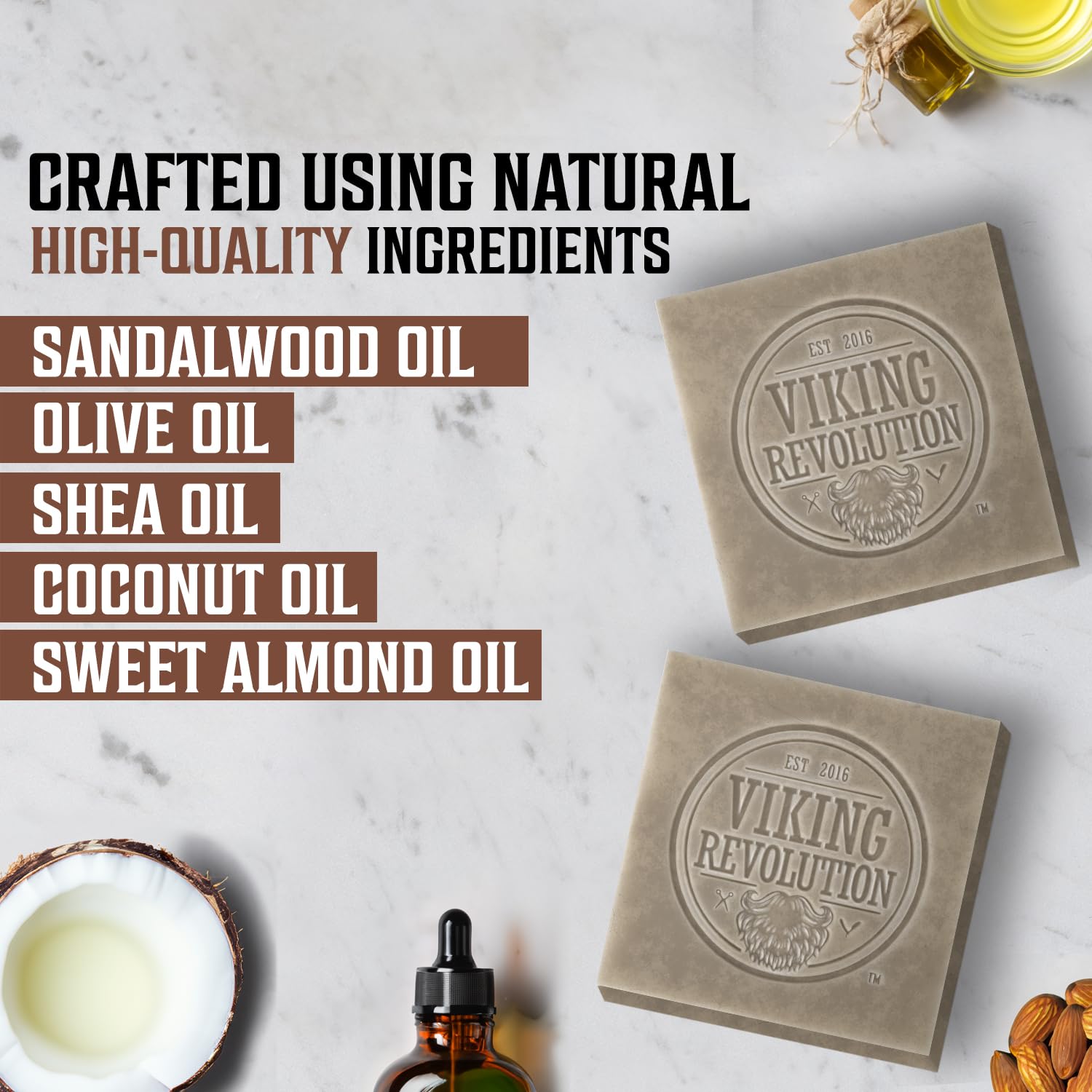 Viking Revolution Sandalwood Natural Soap for Men - Mens Soap Bar with Essential Oils Cold Pressed Bar Soap for Men - Nourishing