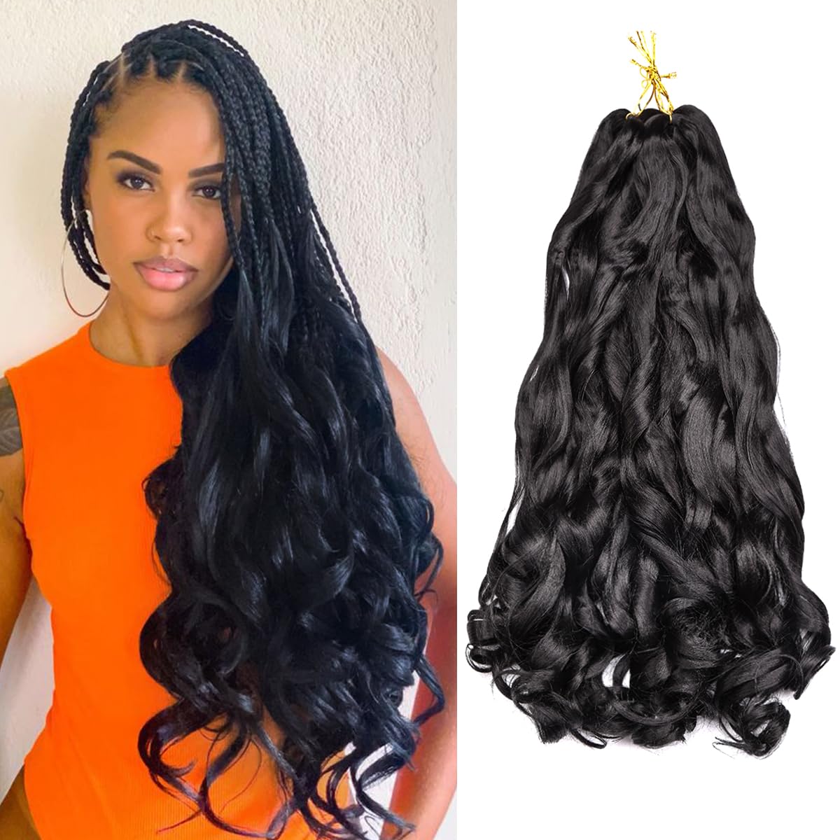 Amir Hair 8 packs French Curly Braiding Hair 20 Inch Loose Wave Braiding Hair Pre Stretched Synthetic Hair Extensions (1B) 