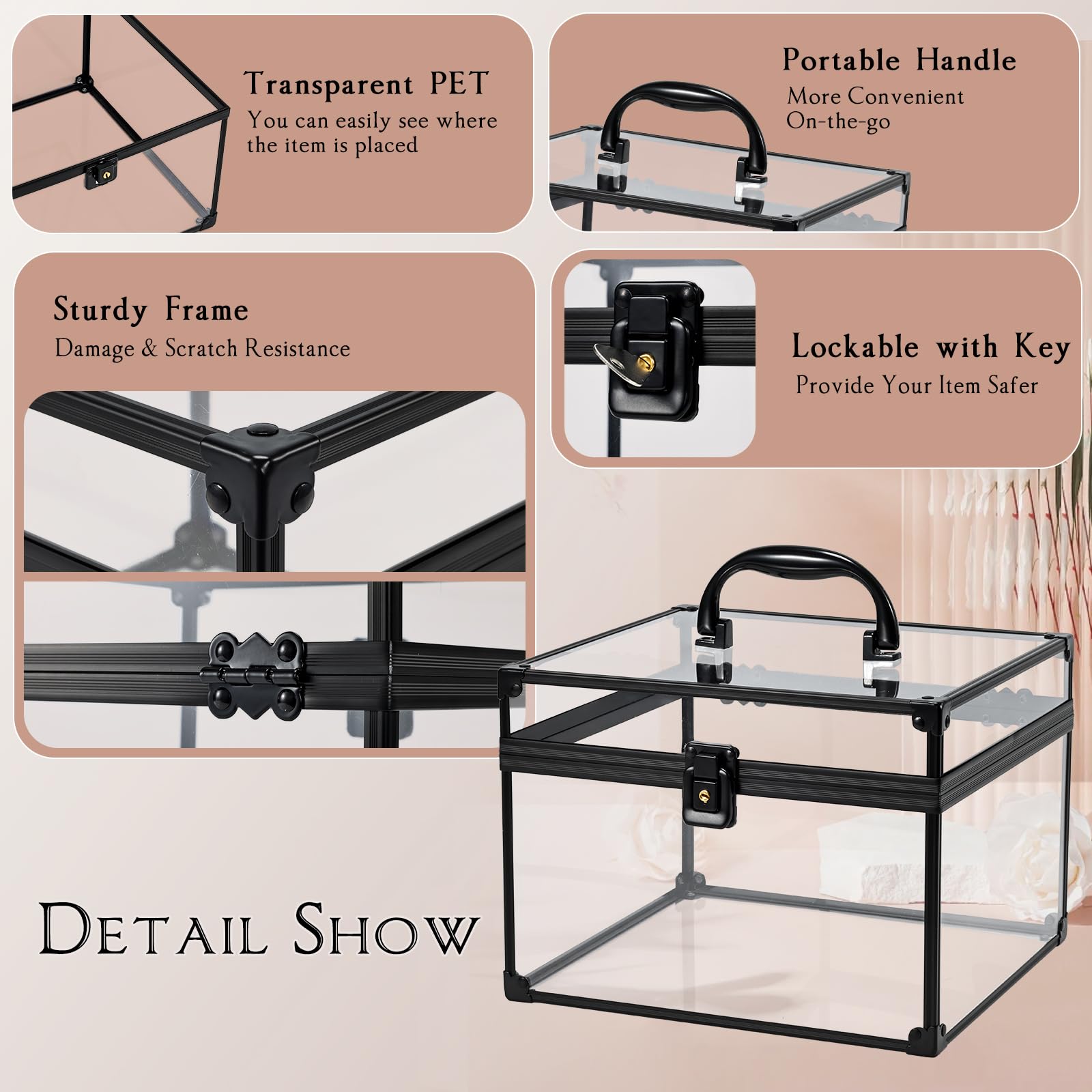 Costravio Makeup Display Clear Clear Makeup Case Portable Transparent Artists Train Case Crown Box Large Capacity Toiletry Organ