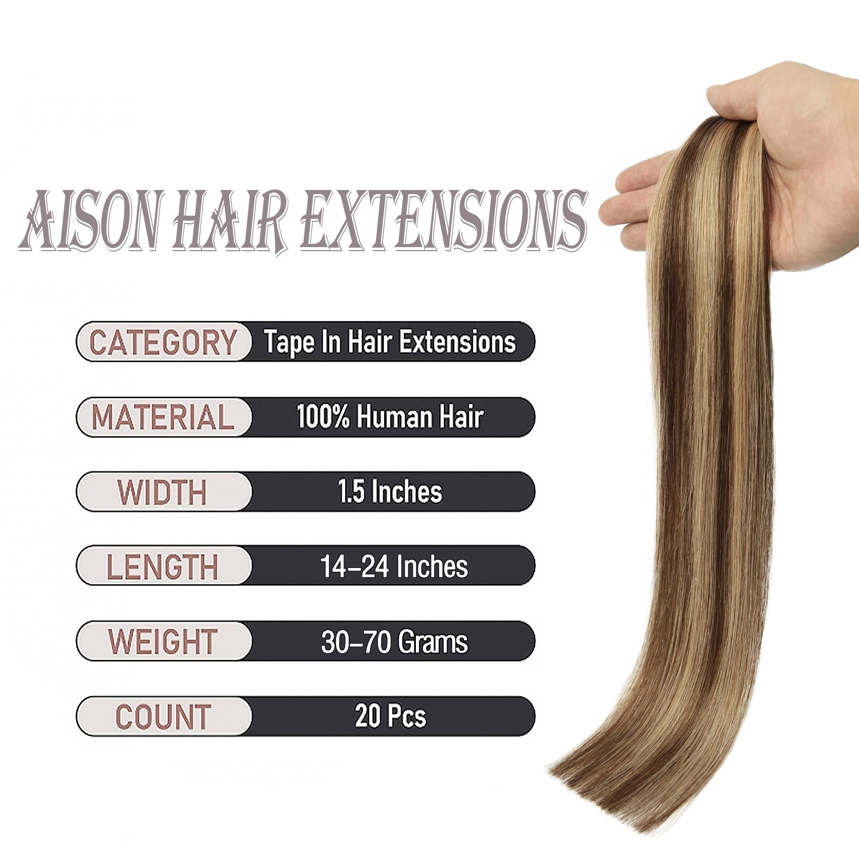 Aison Tape In Hair Extensions 4P27 Medium Brown/Dark Blonde 100% Remy Human Hair Extensions Silky Straight For Fashion Women 20