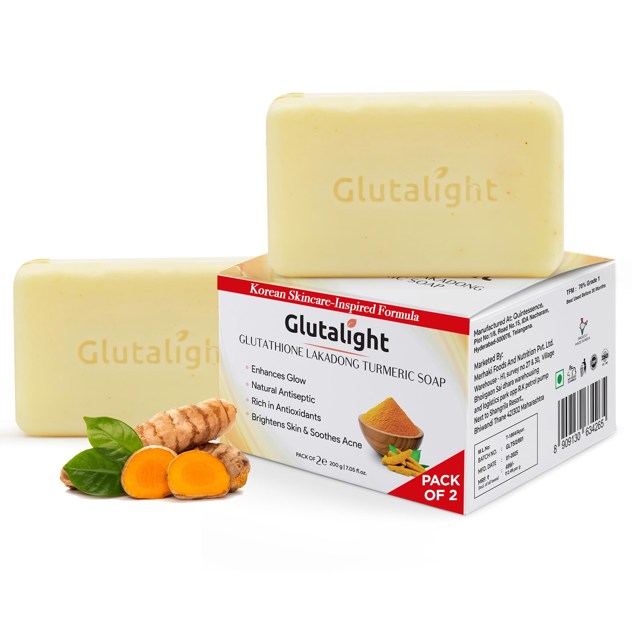 Glutalight Glutathione Lakadong Turmeric Soap For Face & Body | Korean Skincare With Niacinamide, Vitamin C | Tan Removal Soap |
