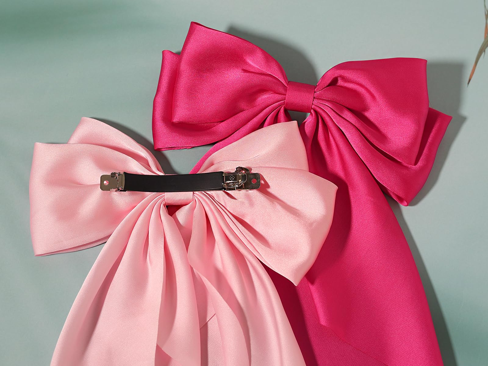 Susulu Pink Hair Bows For Women, 2Pcs Big Hair Bows Long-Tail Pink Ribbon Bows Hot Pink Hair Bows Accessories Hair Barrettes Par