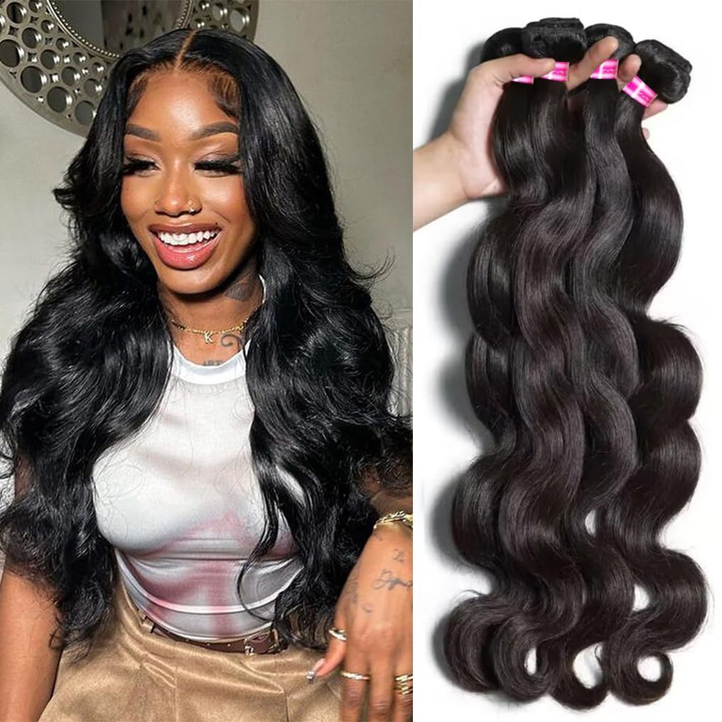 Body Wave Bundles Human Hair 10A Brazilian Virgin Human Hair Body Wave Bundles for Black Women 100% Unprocessed Human Hair Body 
