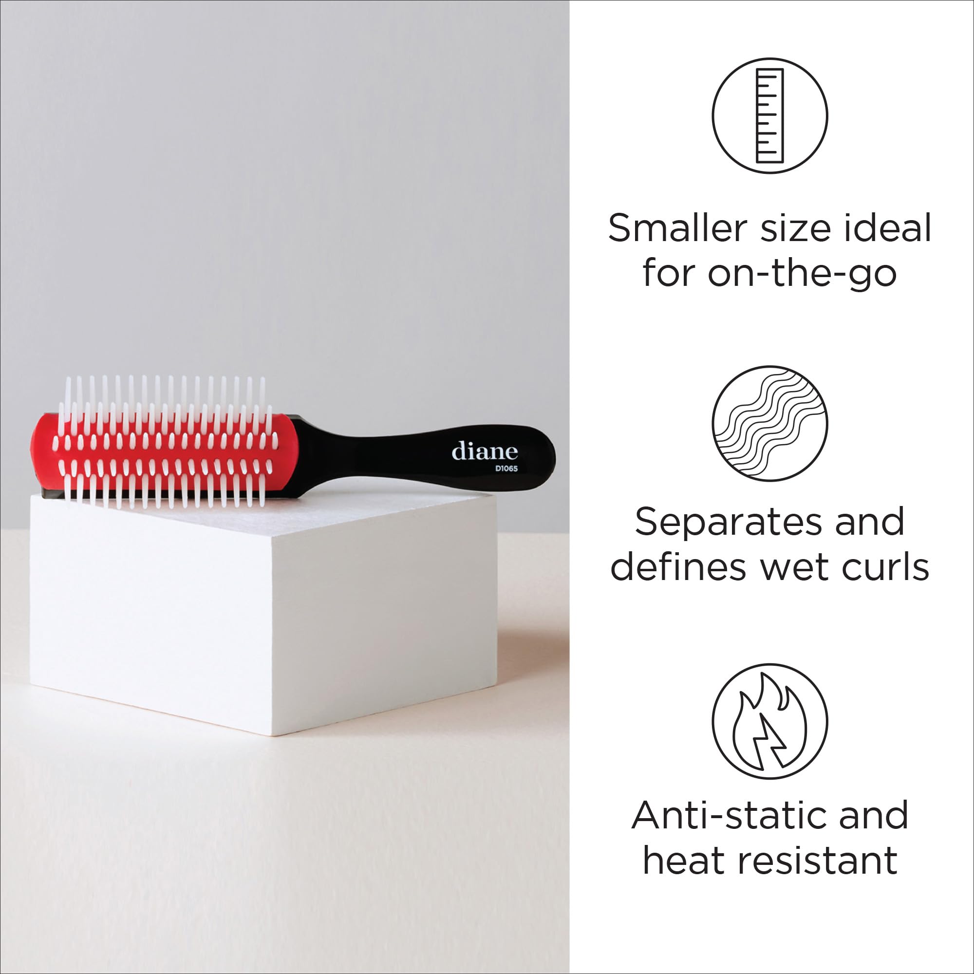 Diane Pro Mini Nylon Pin Styling Hair Brush For Detangling, Separating, Shaping And Defining Wet Thick Or Curly Hair, Glides Thr