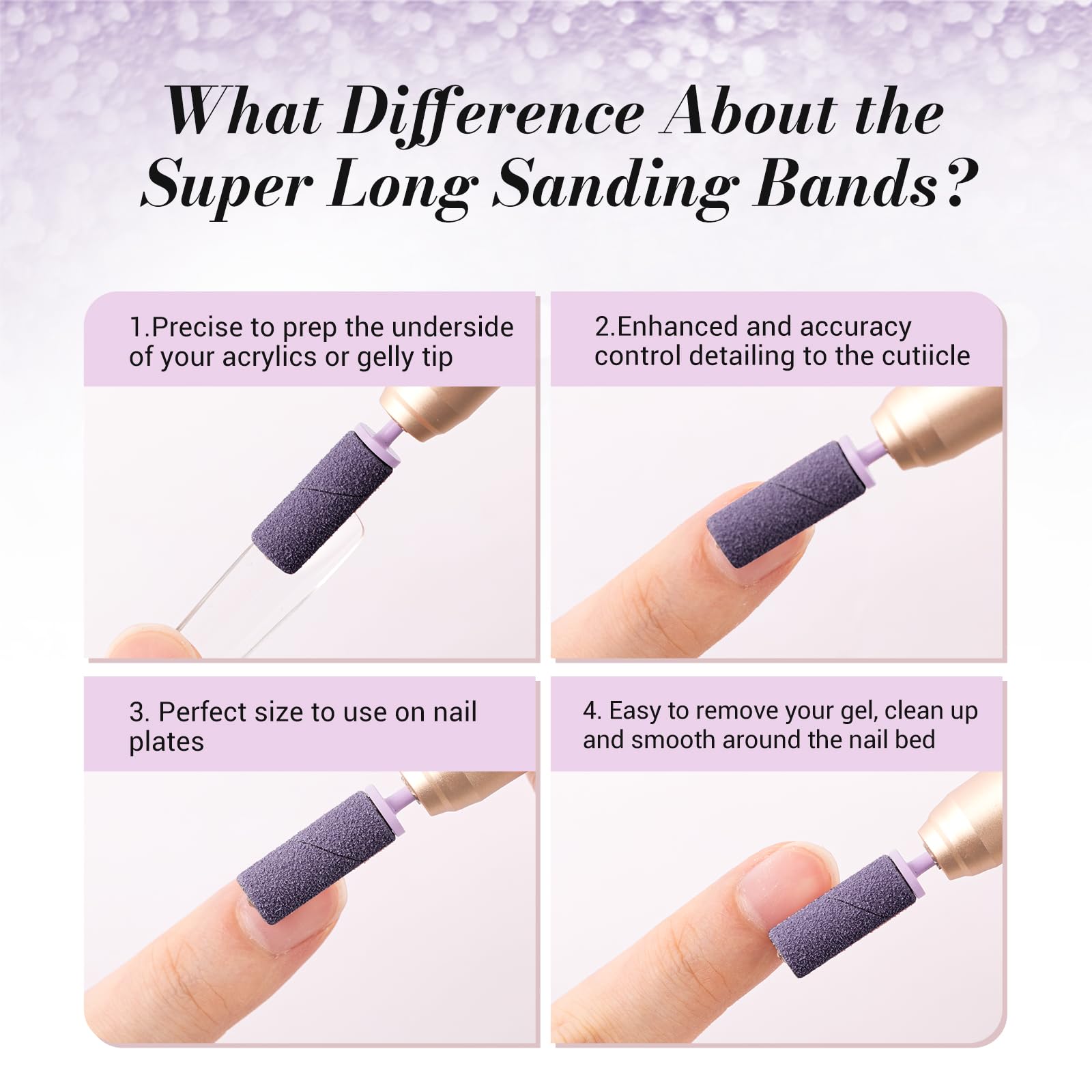 Melodysusie 50 Pcs Nail Drill Bits Super Long Sanding Bands With 6.65Mm Crystal Mandrel Bit, 240 Extreme Fine Grit Nail File For