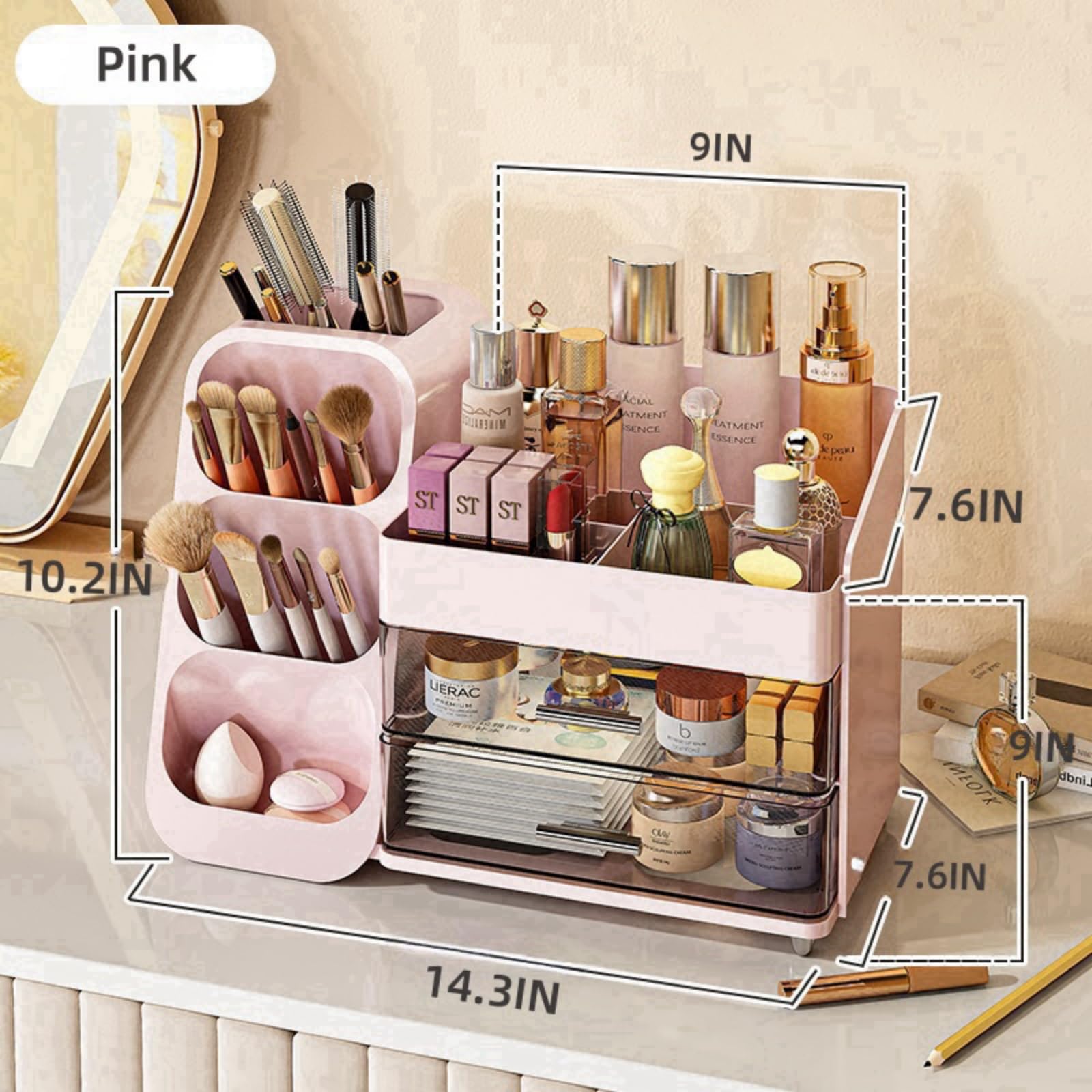 Makeup Organizer With Drawers For Vanity,Spacious Cosmetic Display Case,Perfect Storage Solution For Your Beauty Essential(Pink)