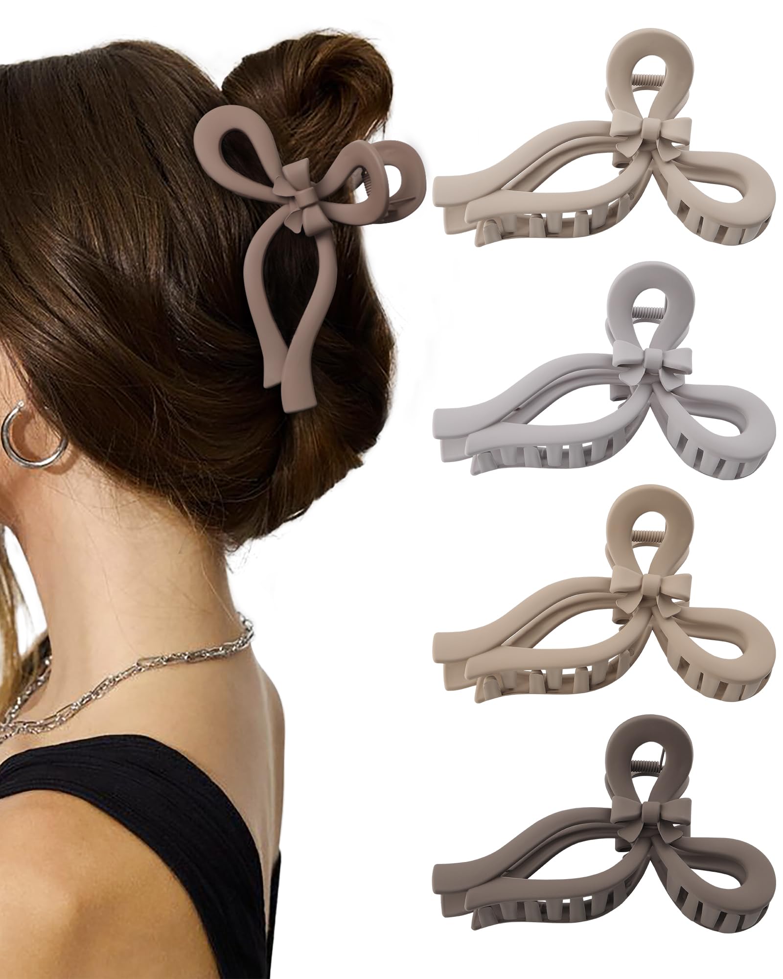 4 PCS Bow Hair Clips for Women Bow Claw Clip 5'' Large Hair Claw Clips for Thick and Thin Hair Cute Bows Jaw Clip (MistyRose + G
