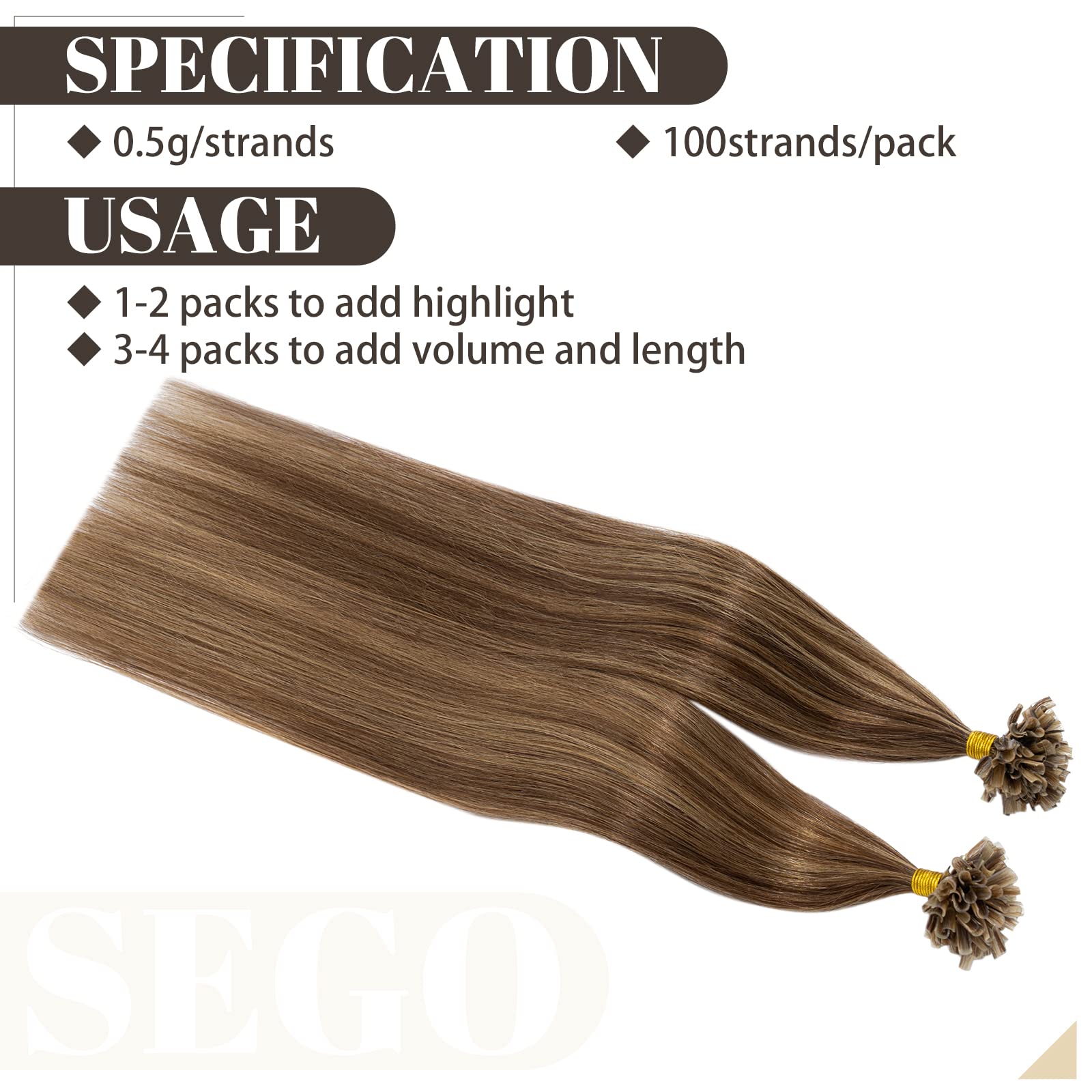 Sego Pre Bonded U Tip Hair Extensions Human Hair Keratin Fushion Nail Tip Remy Human Hair Extensions Highlight Silky Straight 10