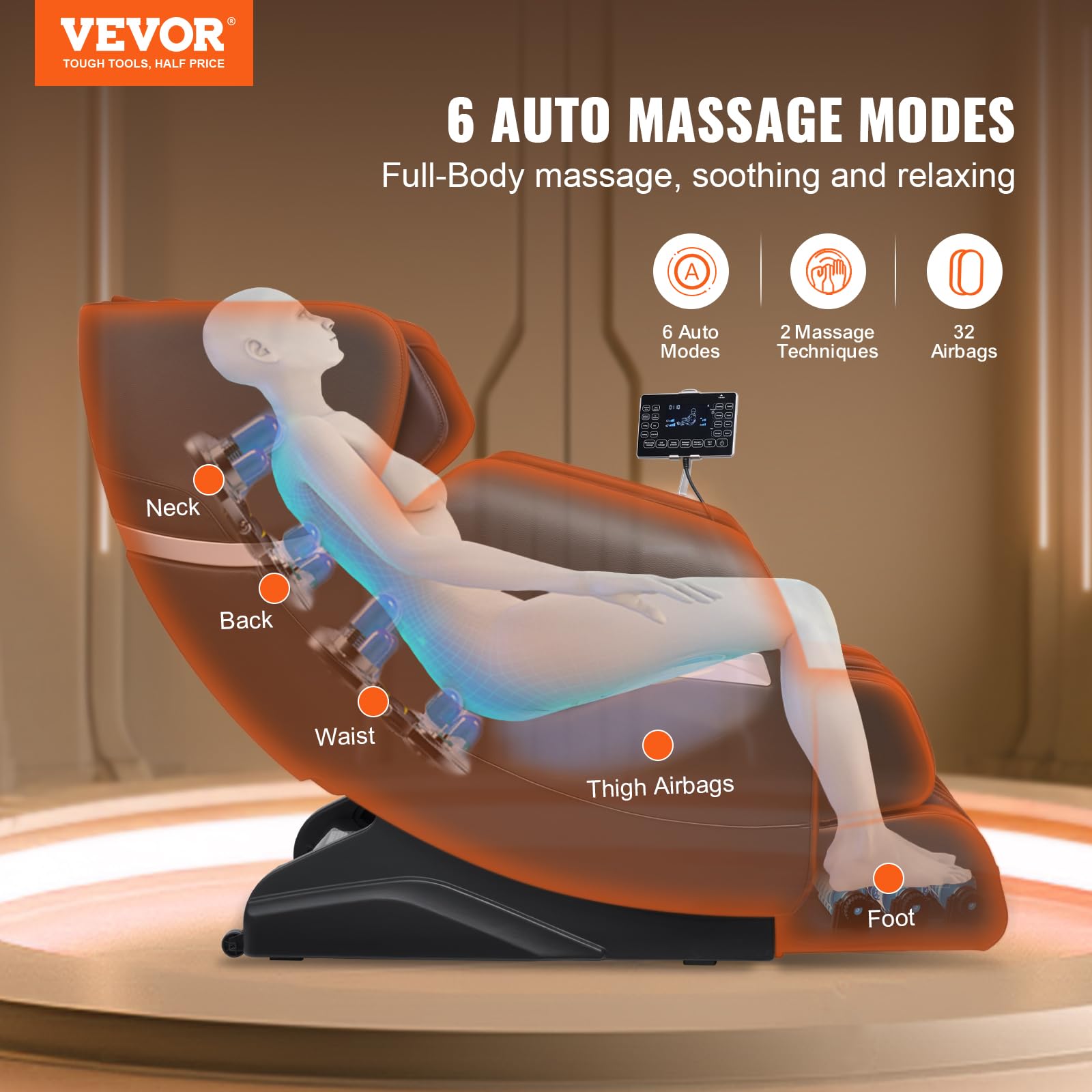 VEVOR Massage Chair - Full Body Zero Gravity Recliner with Multi Auto Modes, 4D Shiatsu, Heating, Bluetooth Speaker, Airbag, Foo