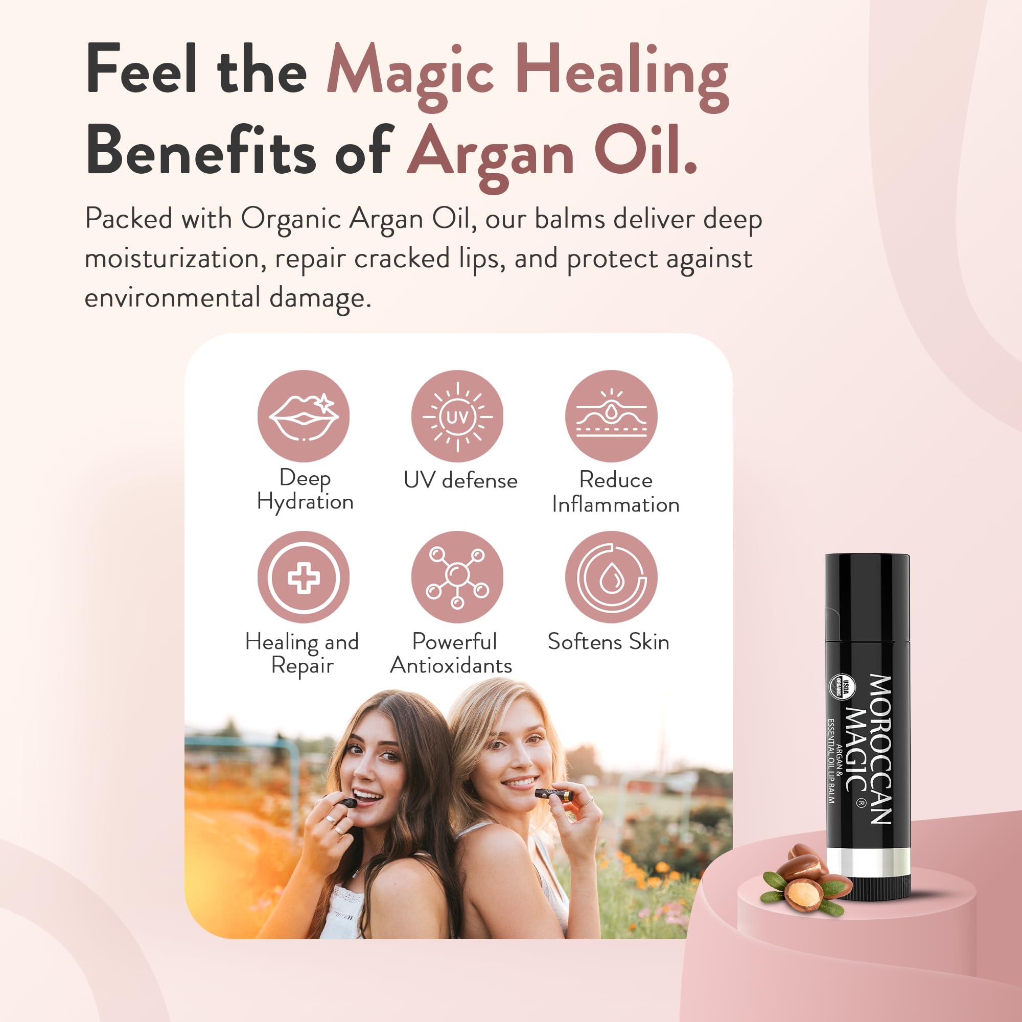 Moroccan Magic Organic Lip Balm Variety Pack - 3 Natural Flavors, Non-Toxic, Cruelty-Free, Smooth Application, Rose, Peppermint Eucalyptus, Lemon Thyme