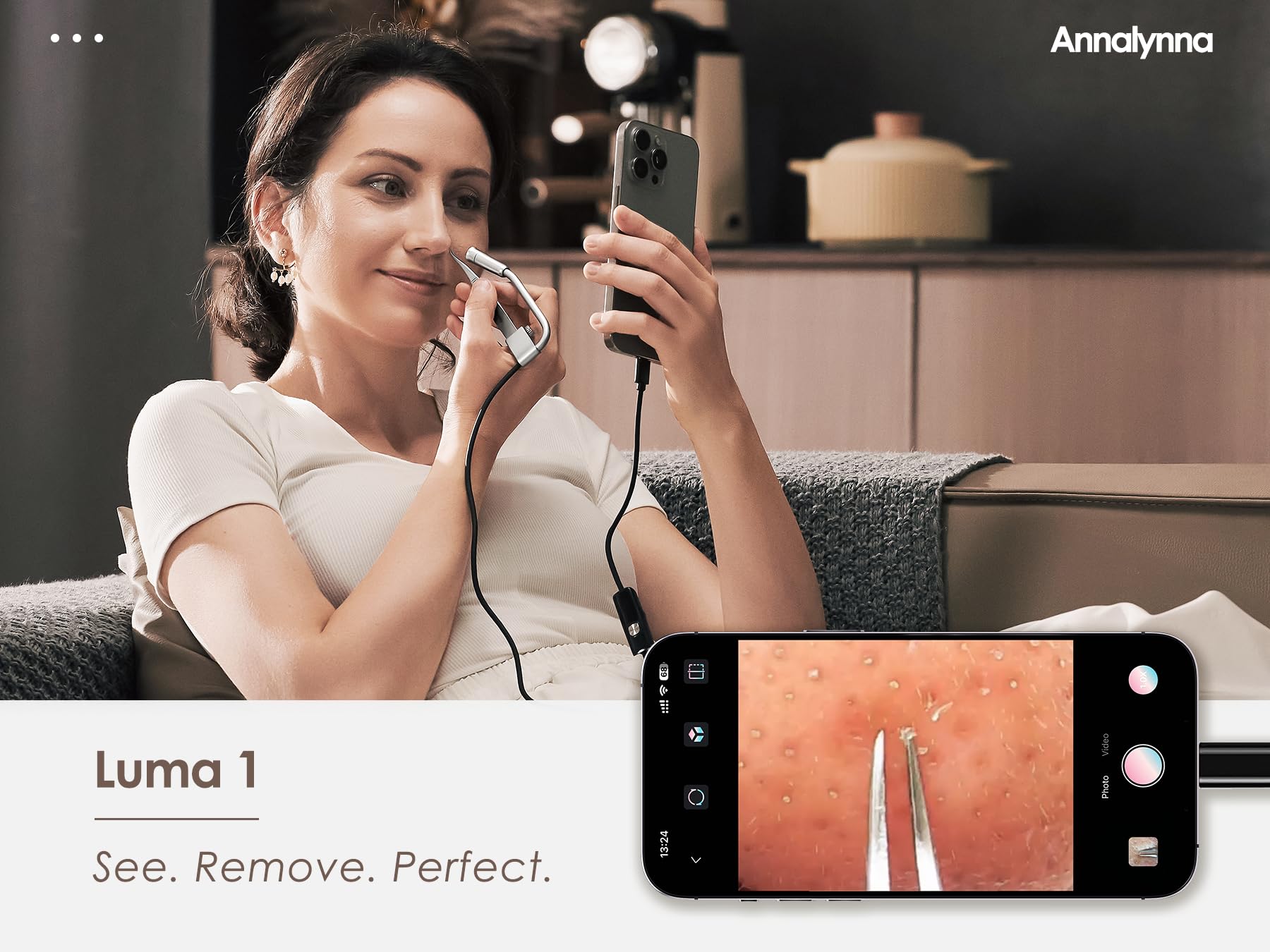 Luma 1 Visual Black Head Remover Tweezers with Camera - Pimple Popper Tweezers with Camera 20x Magnification, 1080P, 8 LED Light
