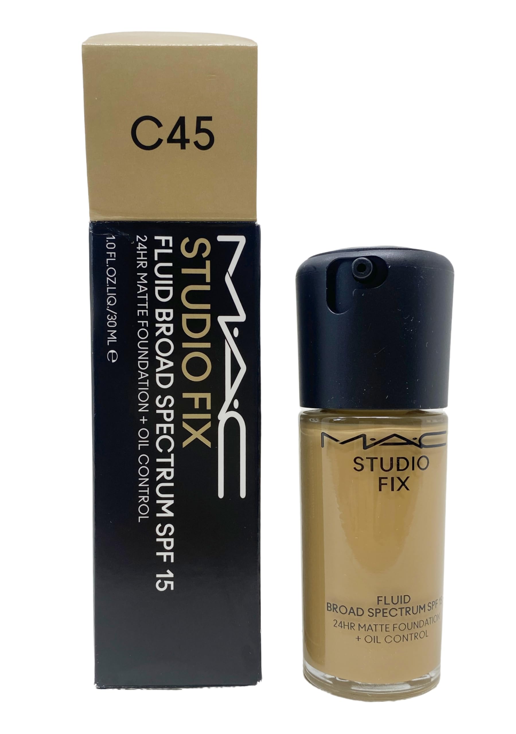 MAC Studio Fix Fluid SPF15 24hr Matte Foundation + Oil control  C45 (Medium beige with a olive undertone for medium skin) 1 Fl 