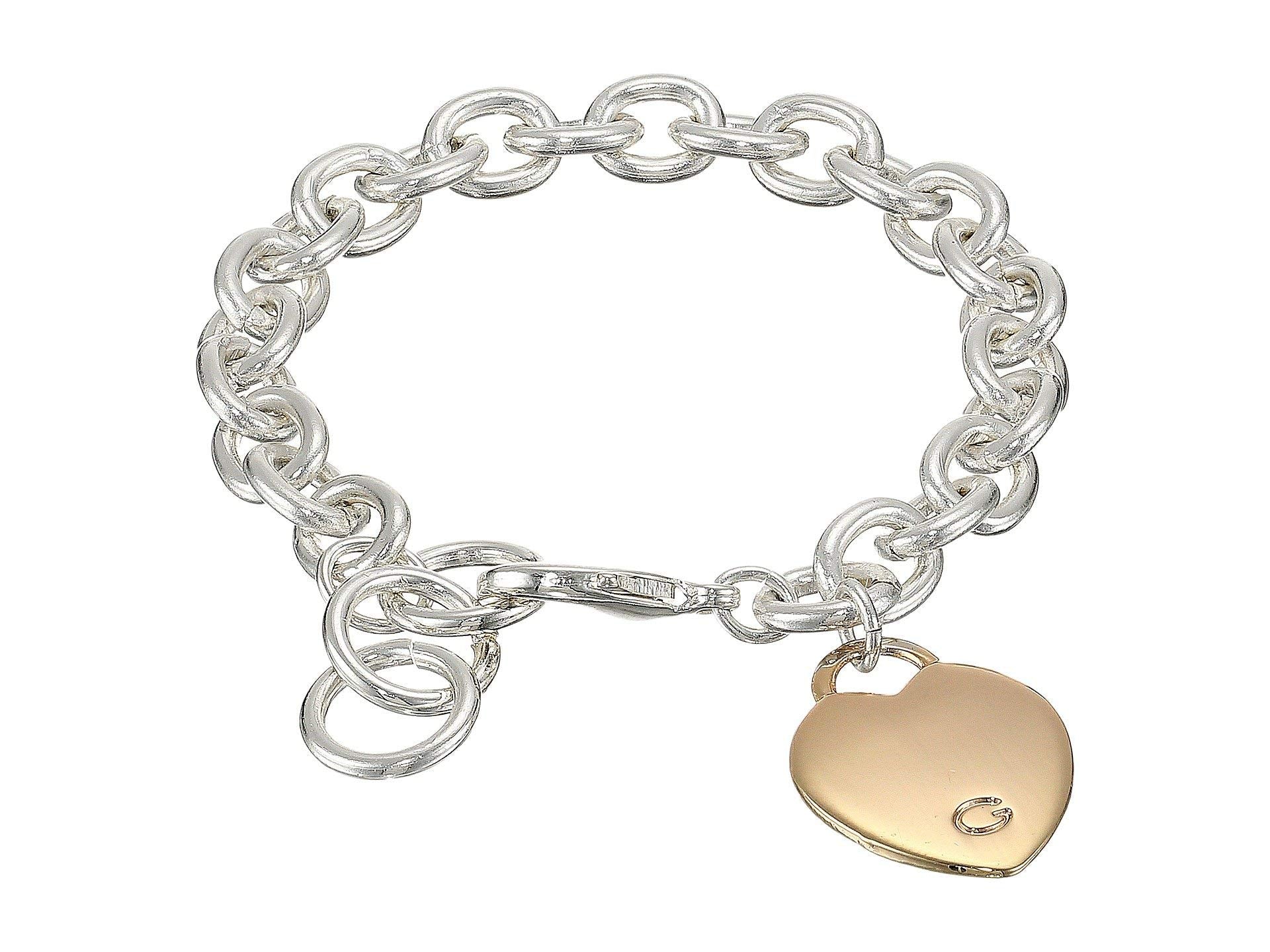 GUESS Basic Silver and Rose Gold G Logo Heart Link Bracelet