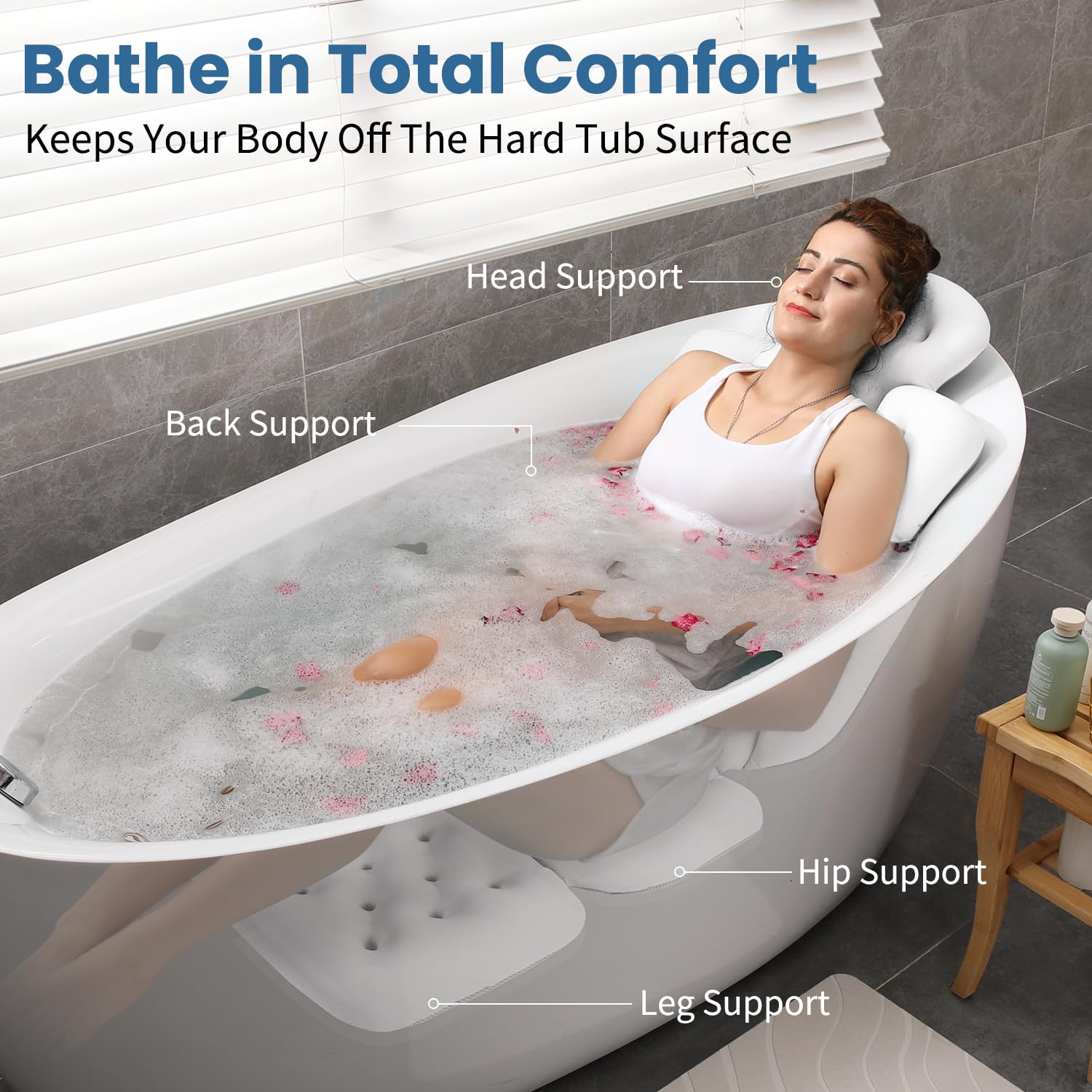 Full Body Bath Pillow For Bathtub, Thick Bathtub Cushion With Laundry Bag, Luxury Tub Pillow For Bath For Headrest Neck And Back