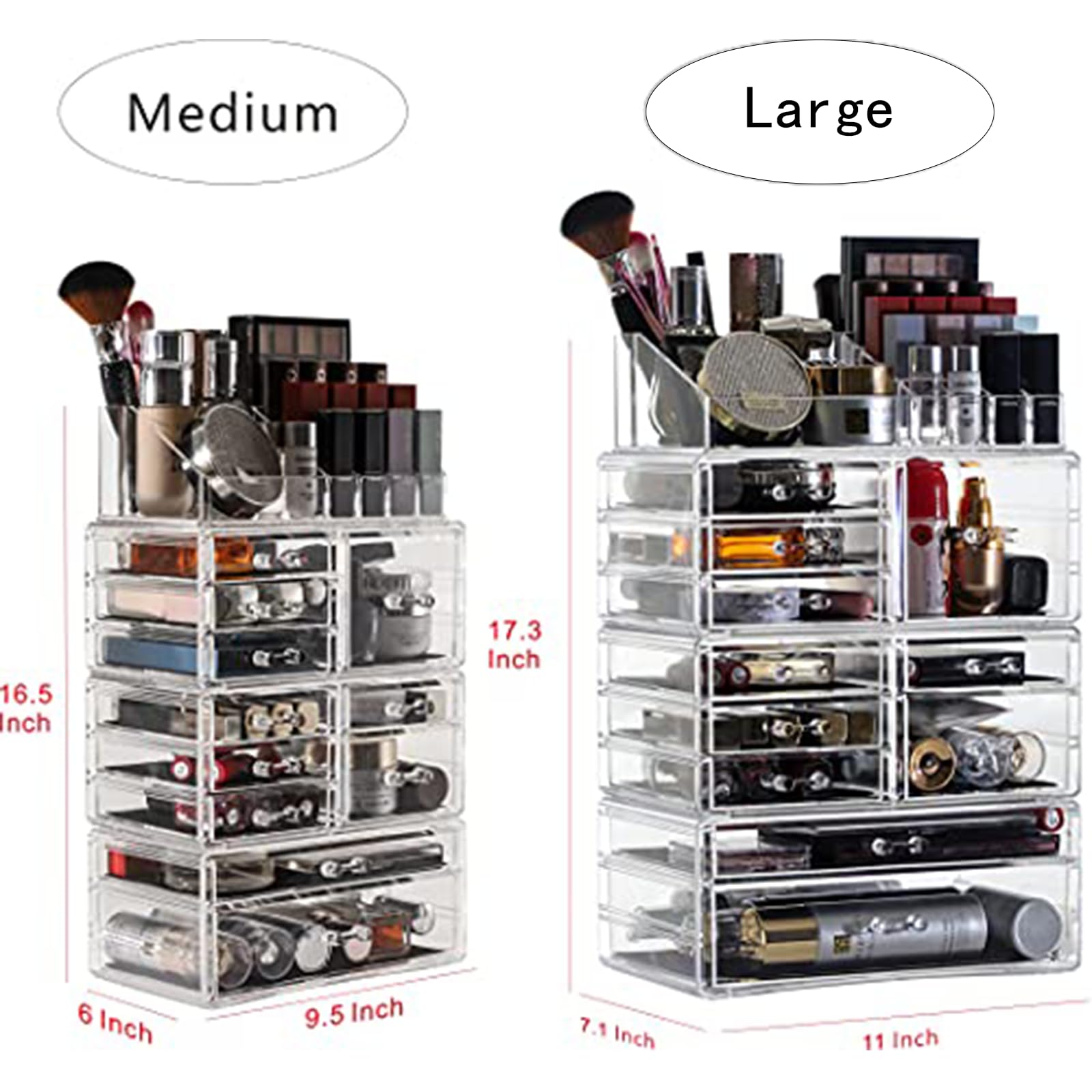 Cq Acrylic Clear Makeup Storage Organizer Drawers Skin Care Large Cosmetic Display Cases Stackable Storage Box With 11 Drawers F