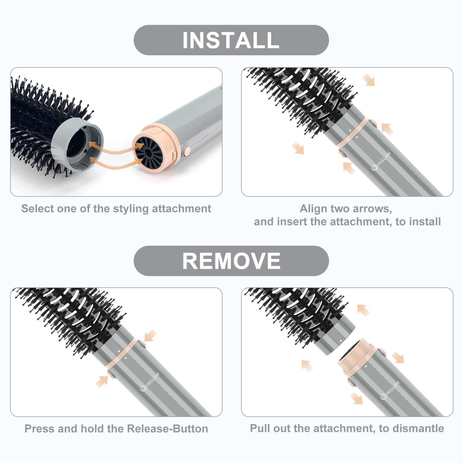 IG INGLAM MegaAIR Styler Air Styling & Drying System, Professional Interchange Hair Dryer Brush 110,000 RPM Brushless BLDC Motor
