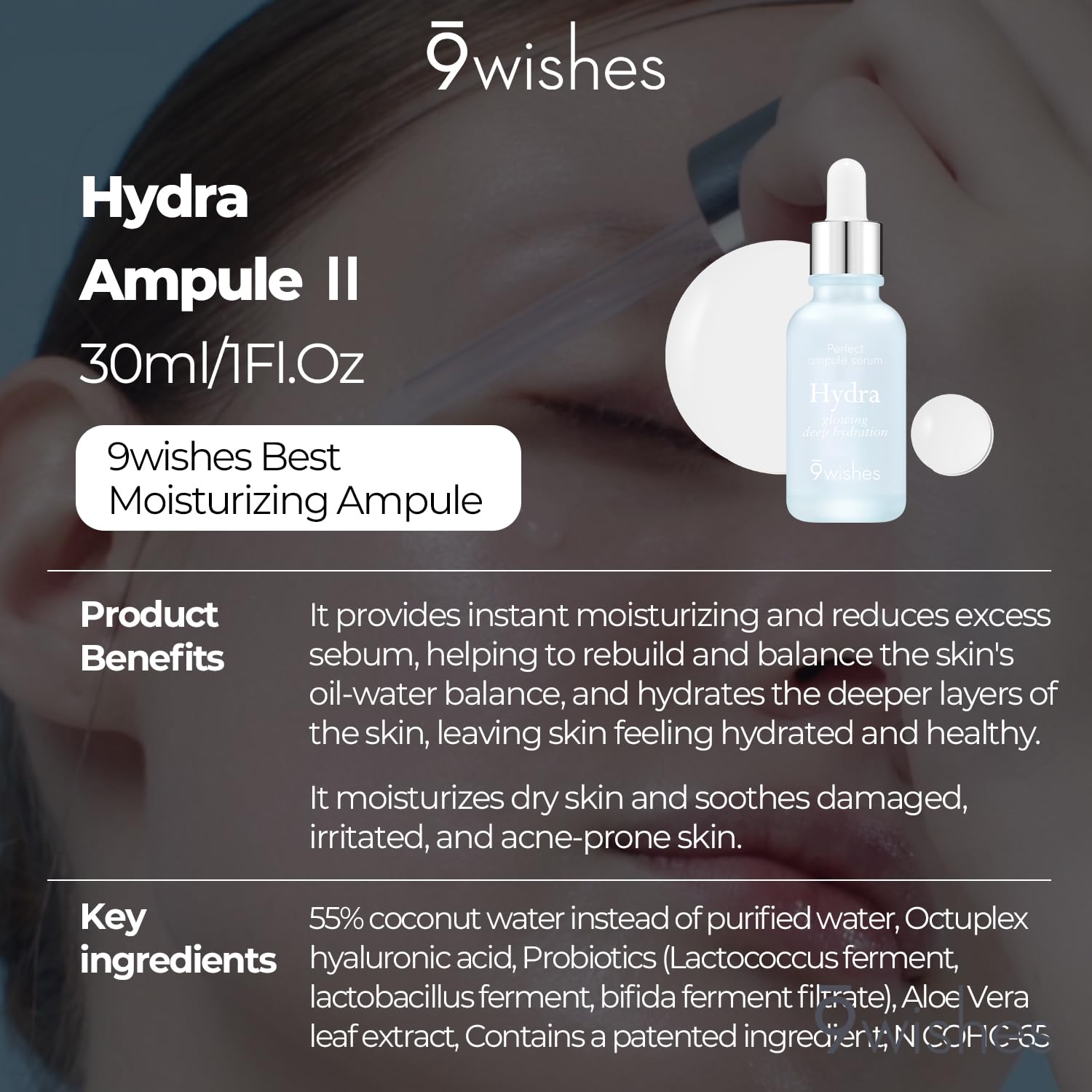 [9Wishes] Hydra Ampoule Serum ? Long-Lasting Moisturizer For 72 Hours, 1.01 Fl. Oz, Hydrating Serum For Face With 8-Layer Of Hya