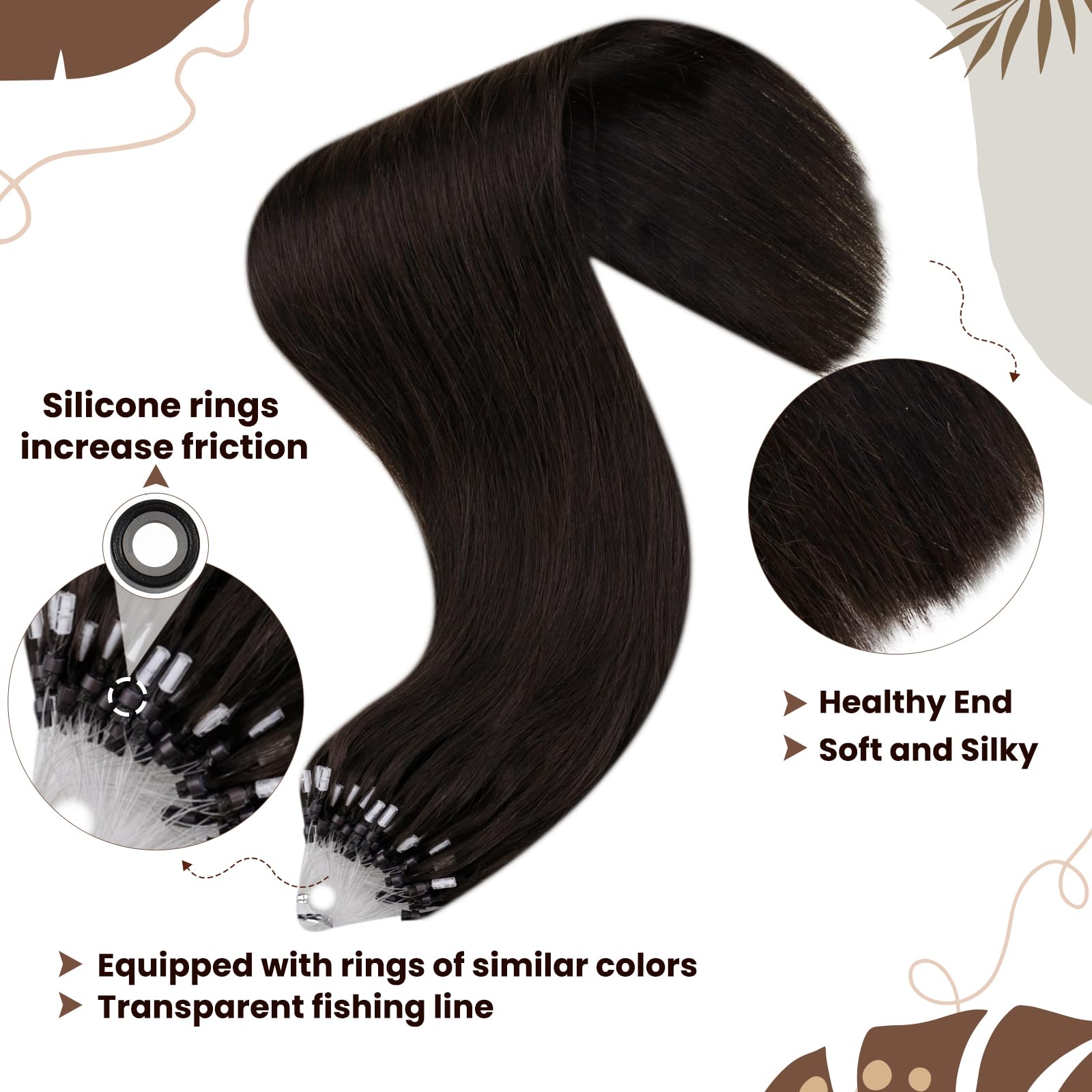 Hetto Micro Ring Hair Extensions Brown Micro Link Hair Extensions Darkest Brown Micro Bead Hair Extensions Real Human Hair Long