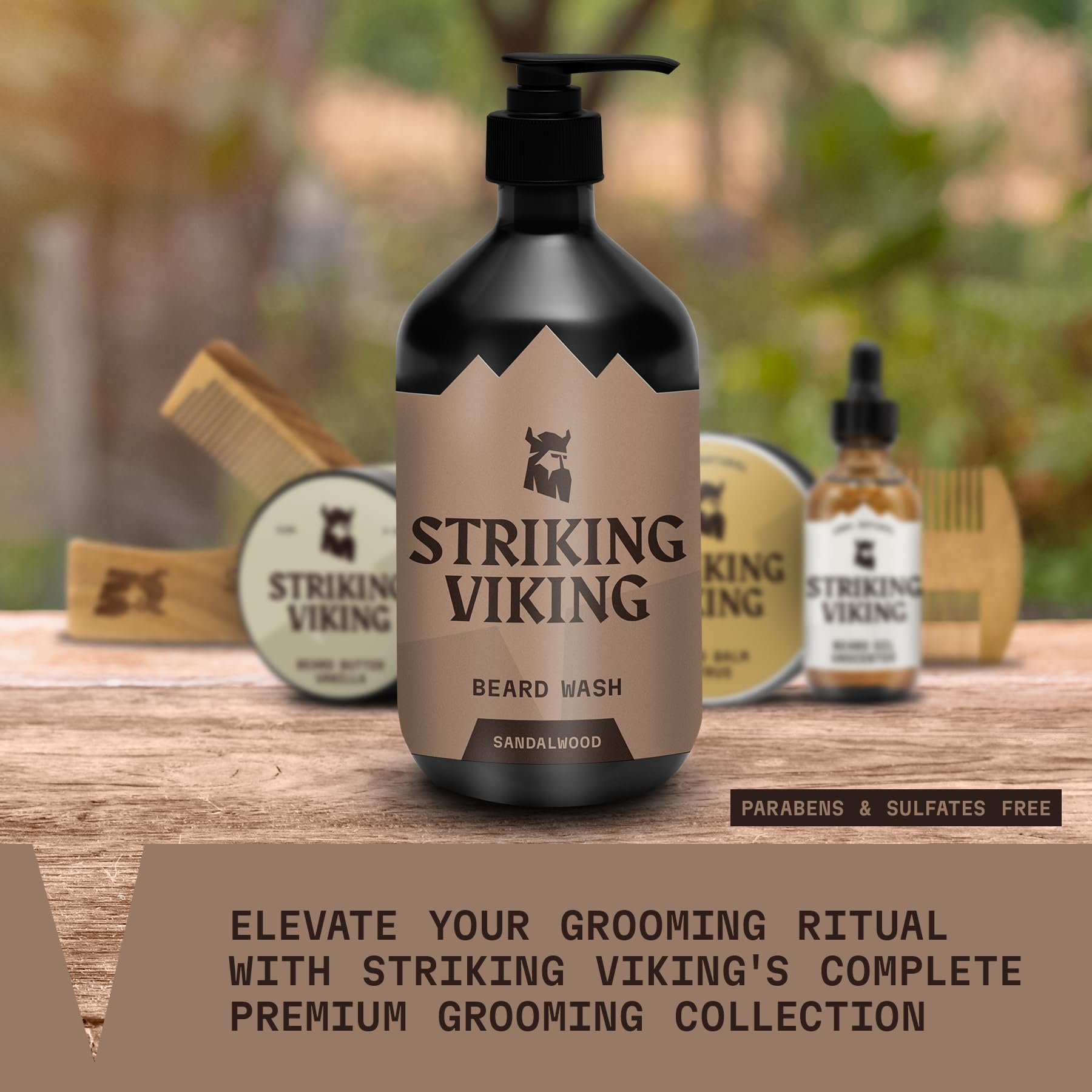 Striking Viking Beard Wash/Beard Shampoo (17 Oz) Sandalwood Scent - Beard Shampoo For Men Paraben & Sulfate Free - Deep Cleansin
