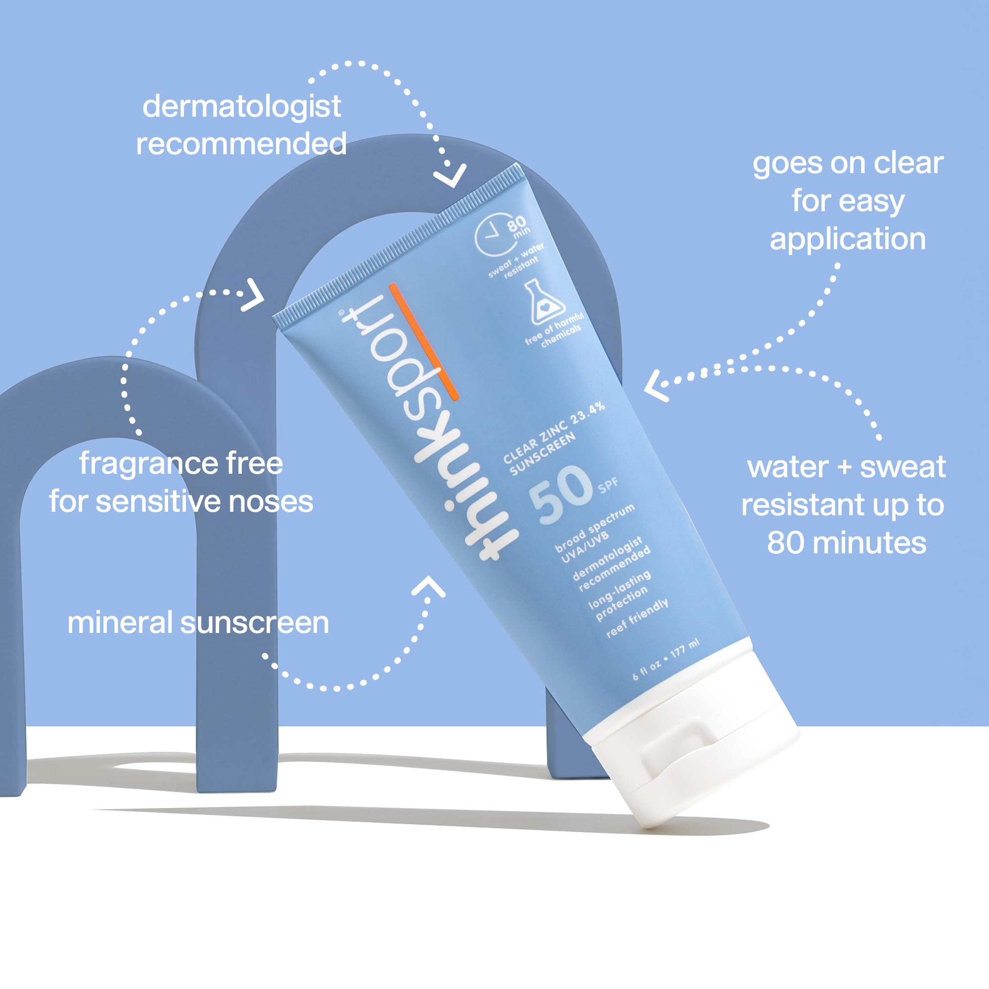 Thinksport Mineral Sunscreen, SPF 50 Clear Zinc Oxide Sunscreen, 6 Fl Oz, Water Resistant Reef Safe Sunscreen, Vegan Broad Spect