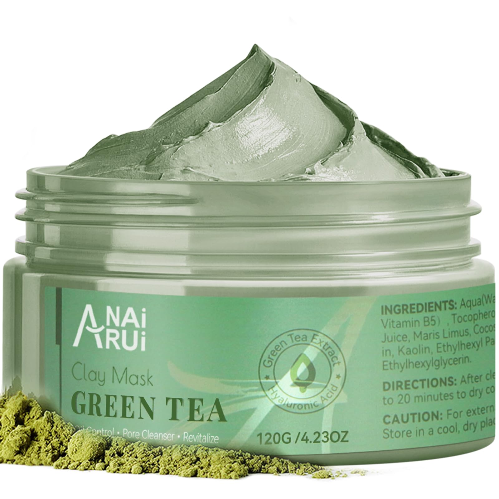 ANAI RUI Green Tea Mask, Clay Mask for Poreless Deep Cleanse, Green Tea Face Mask Blackhead Remover with Kaolin, Aloe, Collagen,
