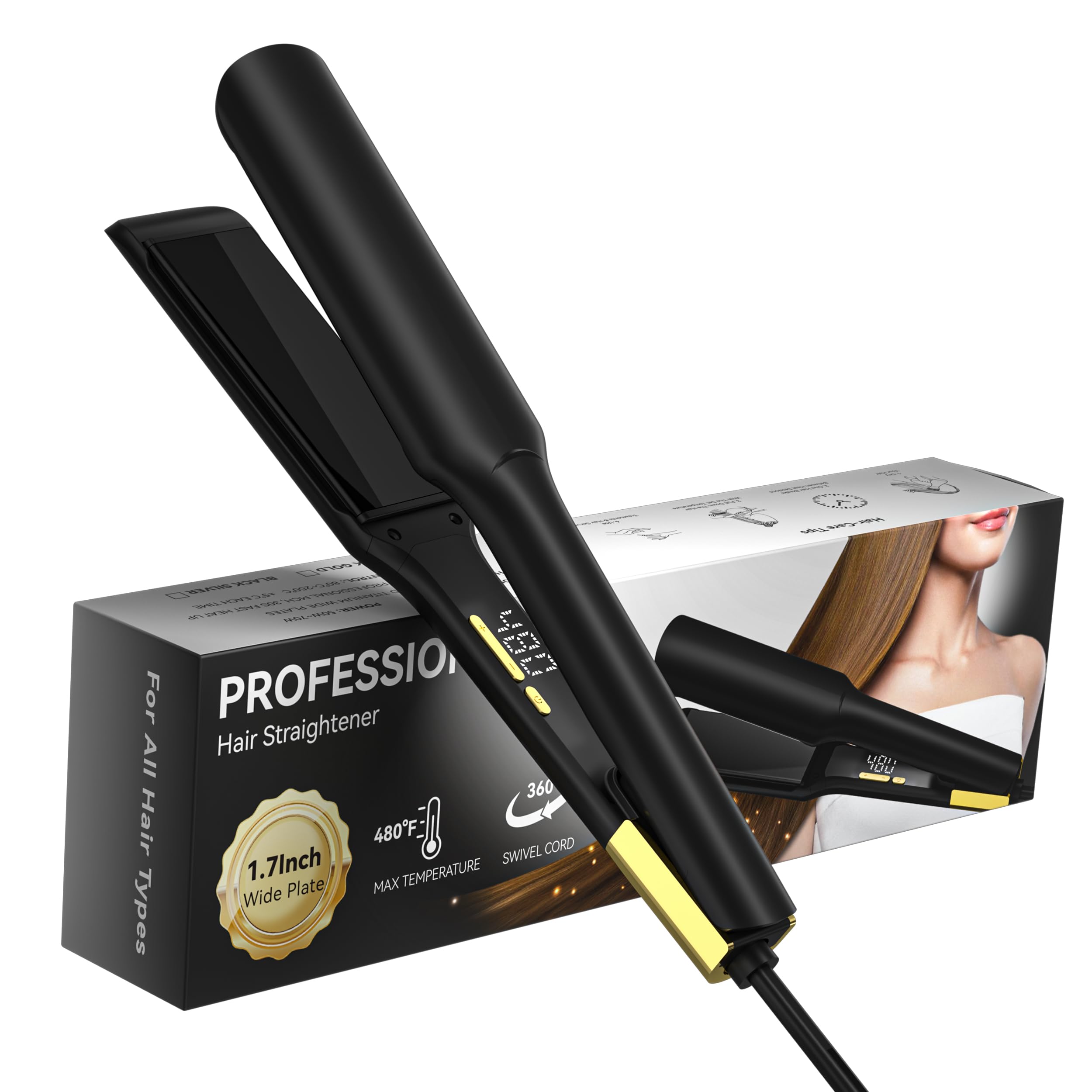 UKLISS MCH Heating Hair Straightener 2 in 1, 1.75 Inch Wide Plates, 170? to 480? Wide Temperature Range, 30Second Fast Heat Up,