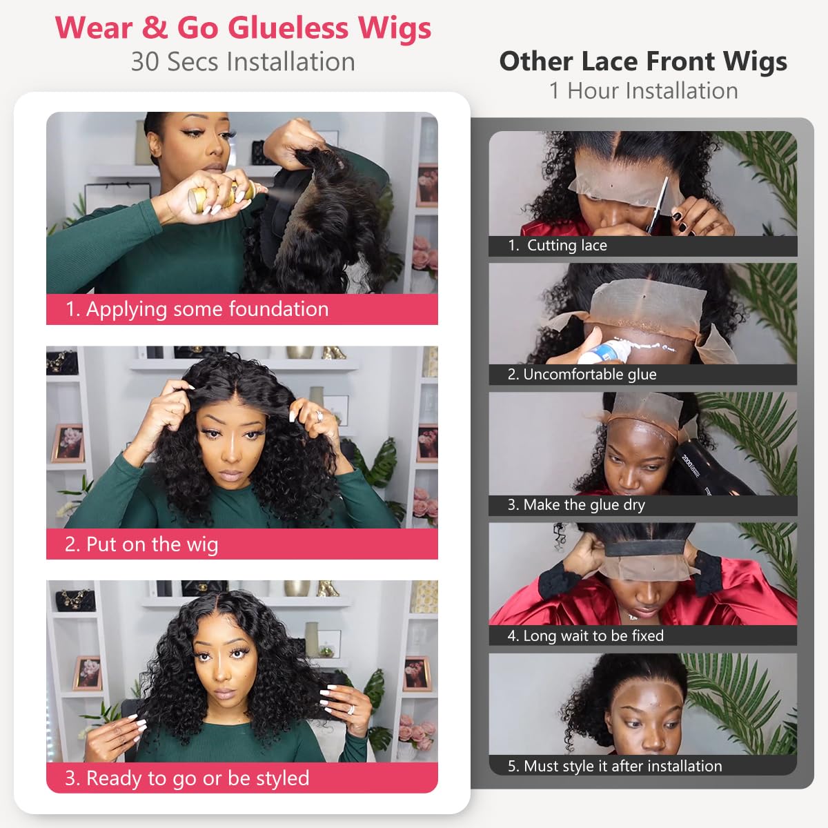 Smilegirl Glueless Wigs Human Hair Pre Plucked Pre Cut Short Curly Bob Wigs For Black Women 5X5 Hd Lace Closure Wet And Wavy Glu
