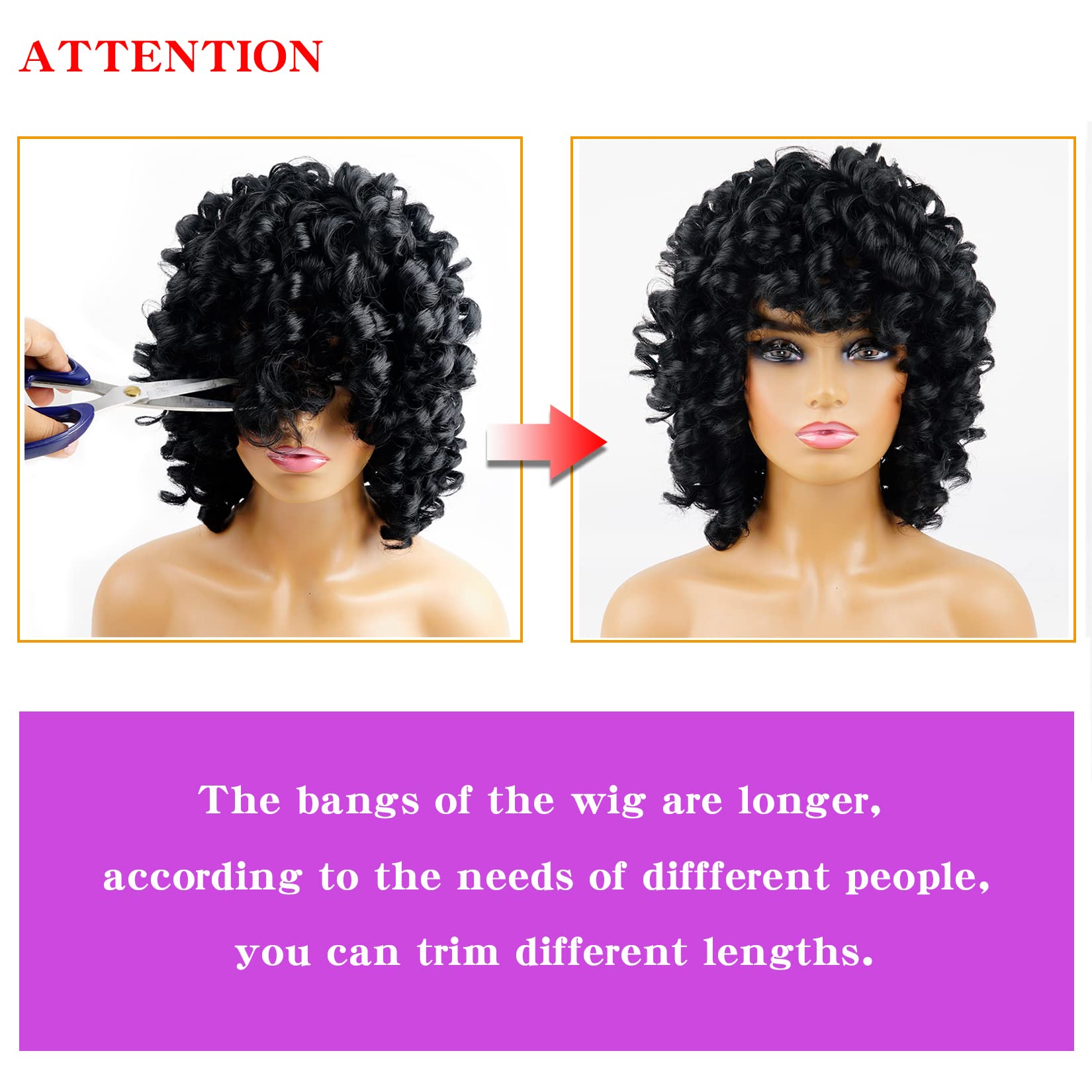 andromeda Short Curly Wigs for Black Women Soft Black Curly Wig with Bangs Fluffy Curls Synthetic Hair Wig Loose Curly African A