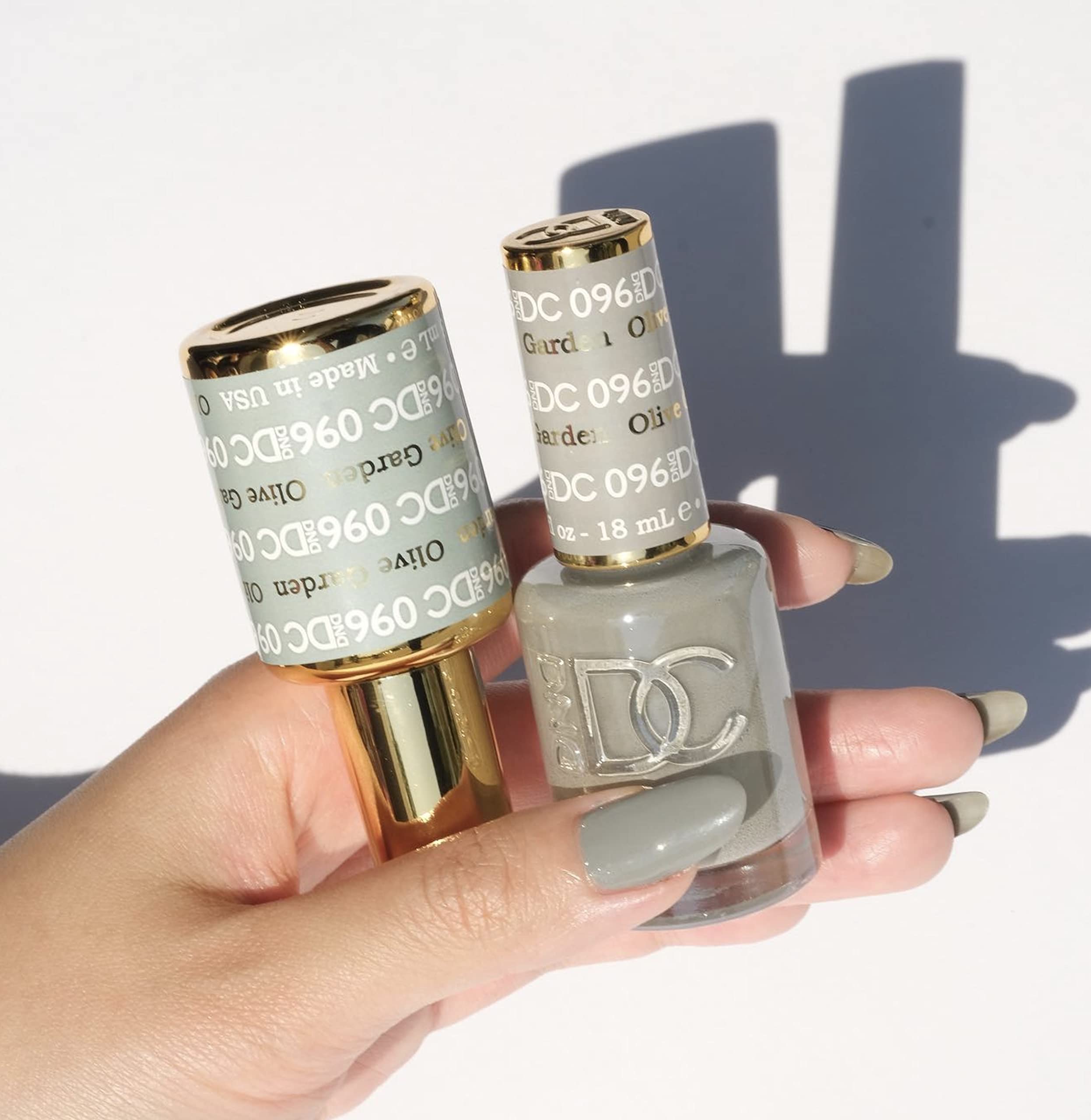 Dnd Dc Gel Polish Set, Green Collection, Uv/Led Gel Polish And Air Dry Nail Lacquer, Matching Chip-Free Polish Duo, 096 Olive Ga
