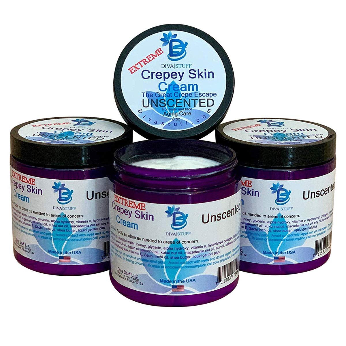 Diva Stuff Extreme Crepey Skin Body & Face Cream with Hyaluronic Acid, Alpha Hydroxy and more for Dry & Damaged Skin, 8oz - Unsc