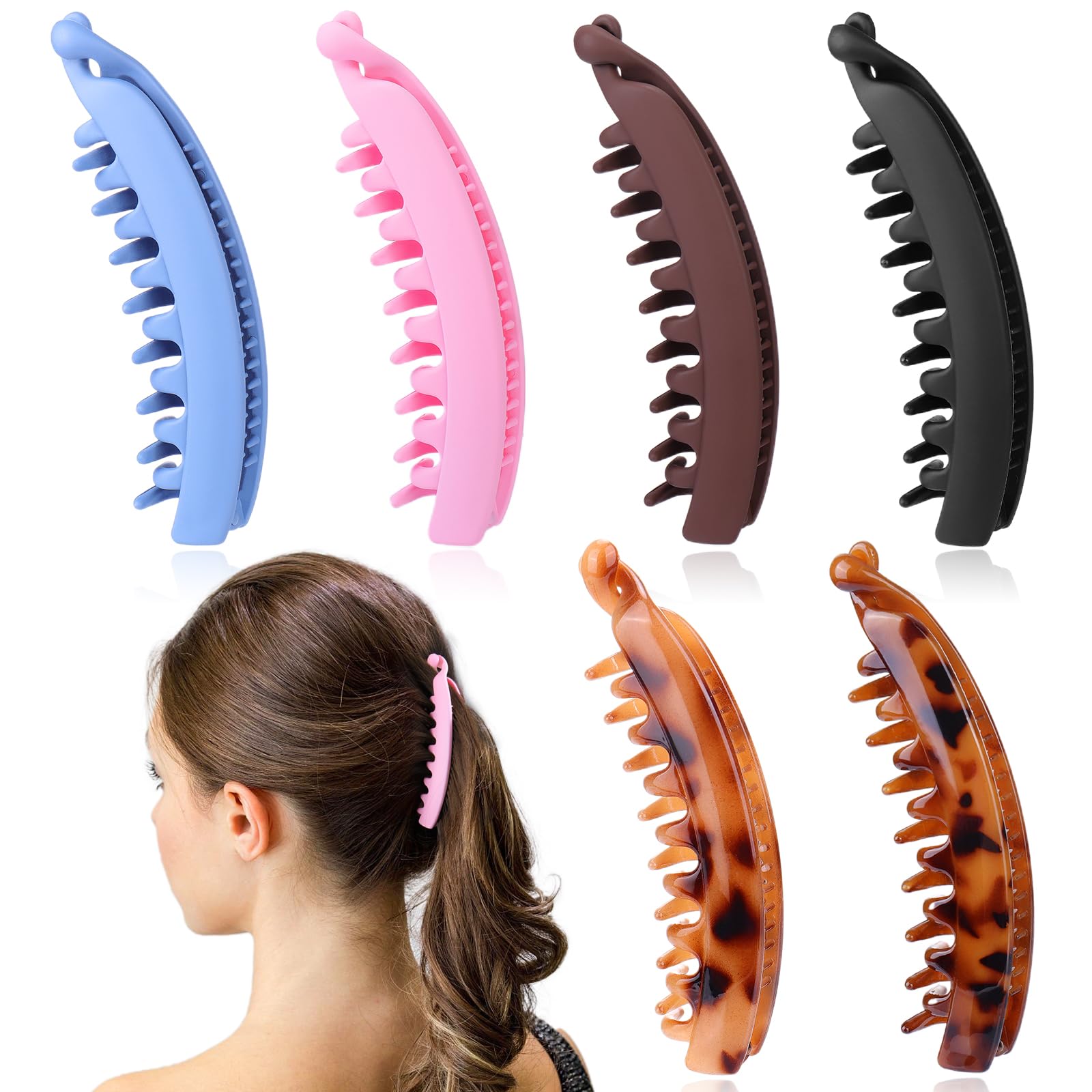 Vodolo Banana Clip for Thick Hair,6 PCS 4.75'' Large Banana Claw Clips for Women Girls,Vintage Stretchy Banana Hair Clip,Banana 