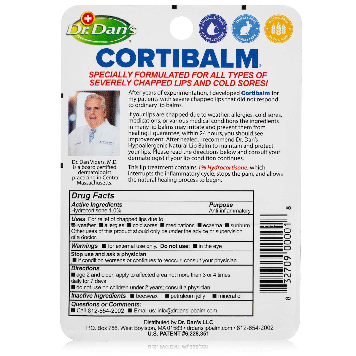 Dr. Dan'S Cortibalm- 3 Pack- For Dry Cracked Lips - Healing Lip Balm For Severely Chapped Lips - Designed For Men, Women And Chi