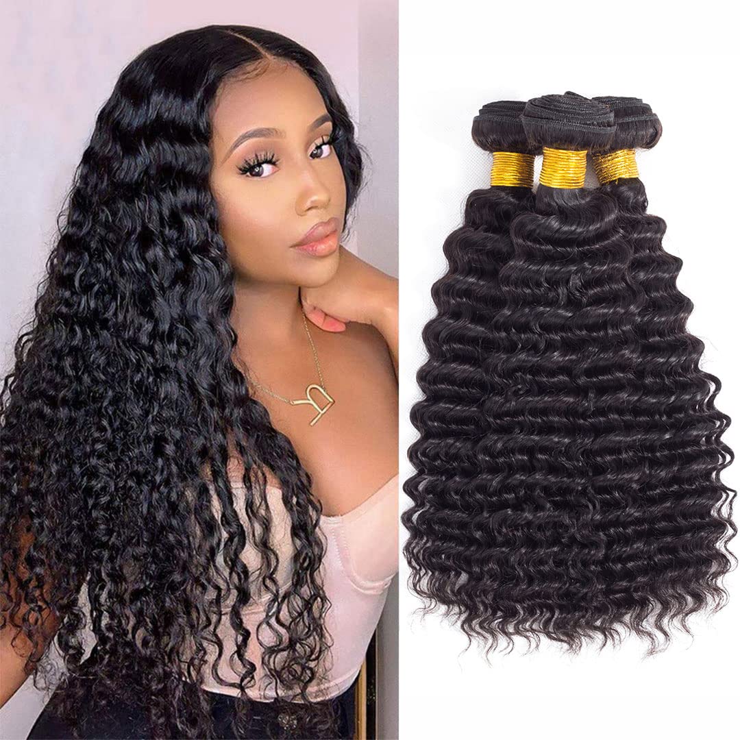 Deep Wave Hair 3 Bundles 9A 100% Unprocessed Virgin Brazilian Remy Human Hair Loose Deep Wave Hair Bundles Human Hair Extensions