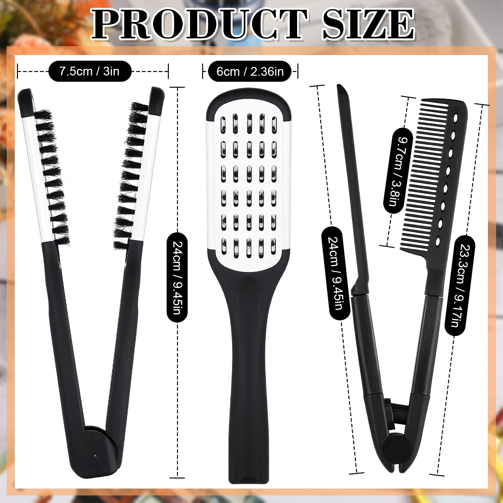 Chengu 2 Pcs Boar Bristle Brushes - Double Sided Clamp Brush And Flat Iron Comb For Straightening Knotty, Unkempt Hair (Black Wh