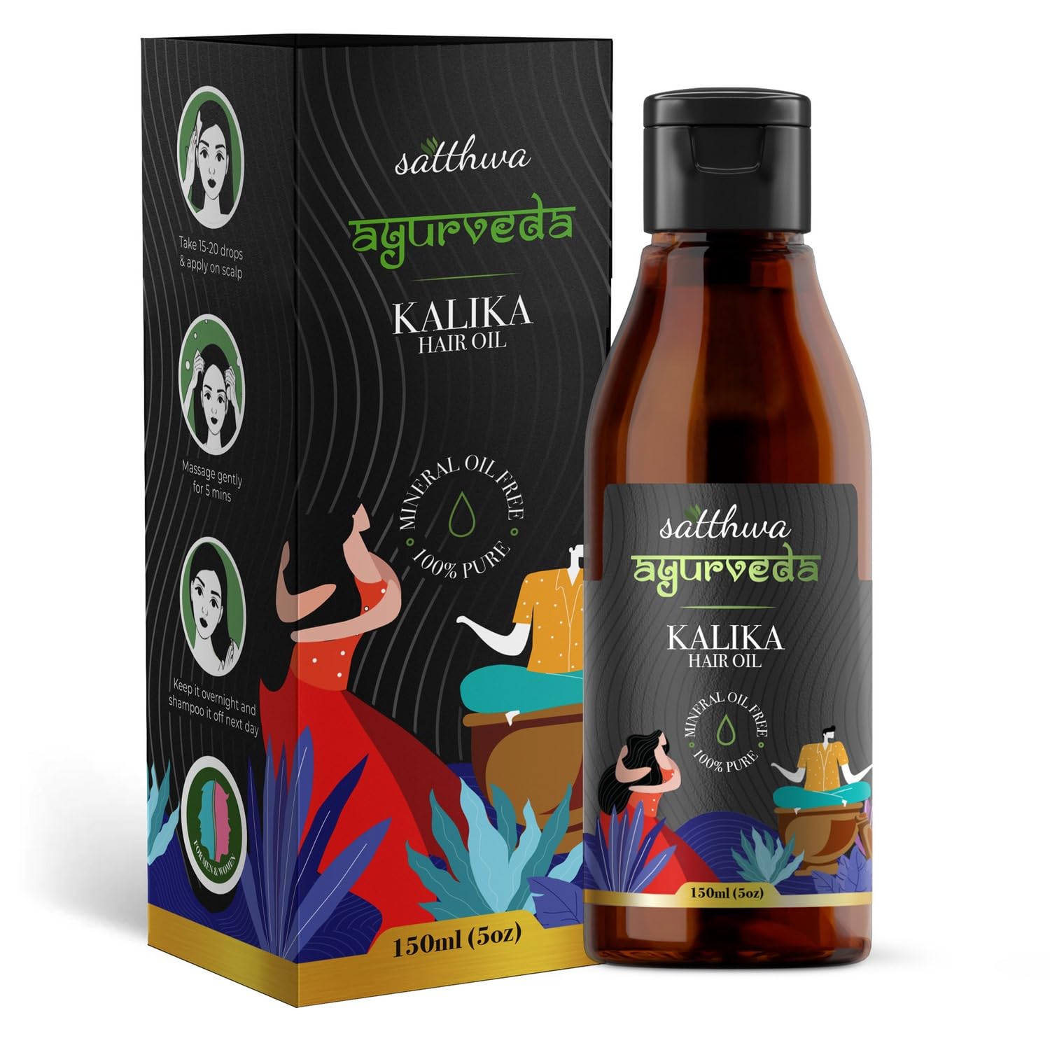 Satthwa Kalika Hair Oil 150ml (5oz) | Ayurvedic Oil for Grey Hair | With Amla, Hibiscus & Bhringraj | Helps Reduce Greying, Stre